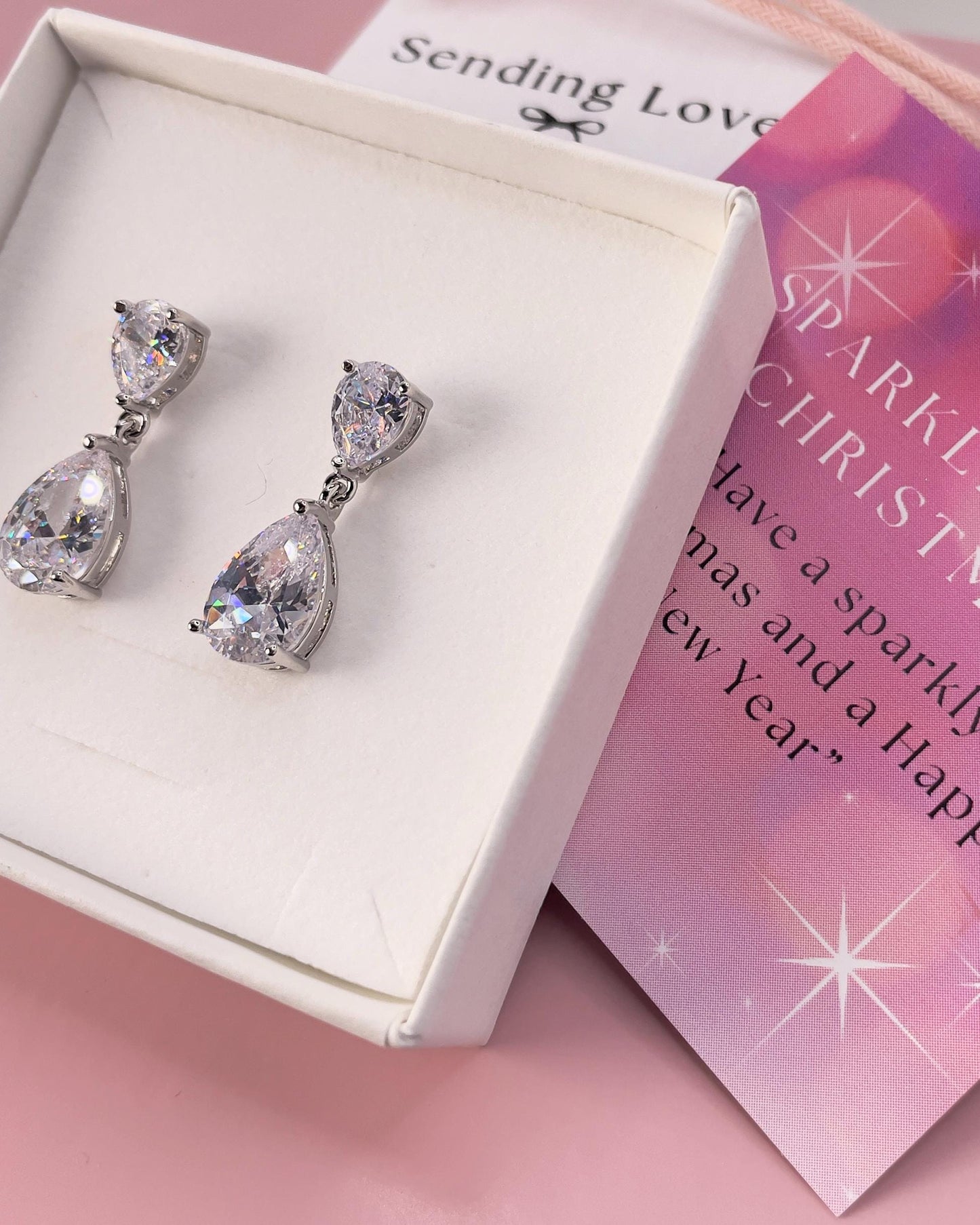 Teardrop Crystal Earrings | Sparkling Silver Dangle Earrings | Christmas Party Jewellery | Bridesmaid Earrings | Gift for Her Under 25