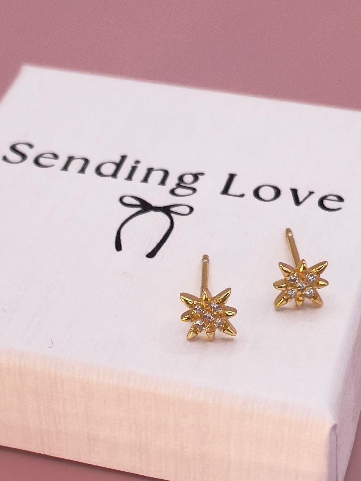 Gold Starburst Stud Earrings | Dainty CZ Earrings | Christmas Stocking Filler Gift | Secret Santa Jewellery | Everyday Gold Earrings