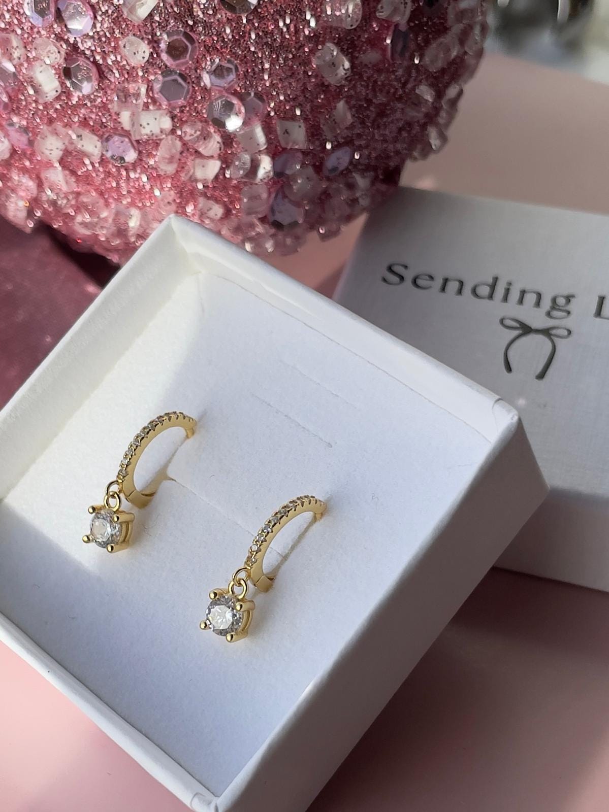 Bridesmaid CZ Hoop Earrings or Diamond CZ Huggie Hoop Earrings – Bridesmaid Gift, Sterling Silver CZ hoops, Wedding earrings, gift for her