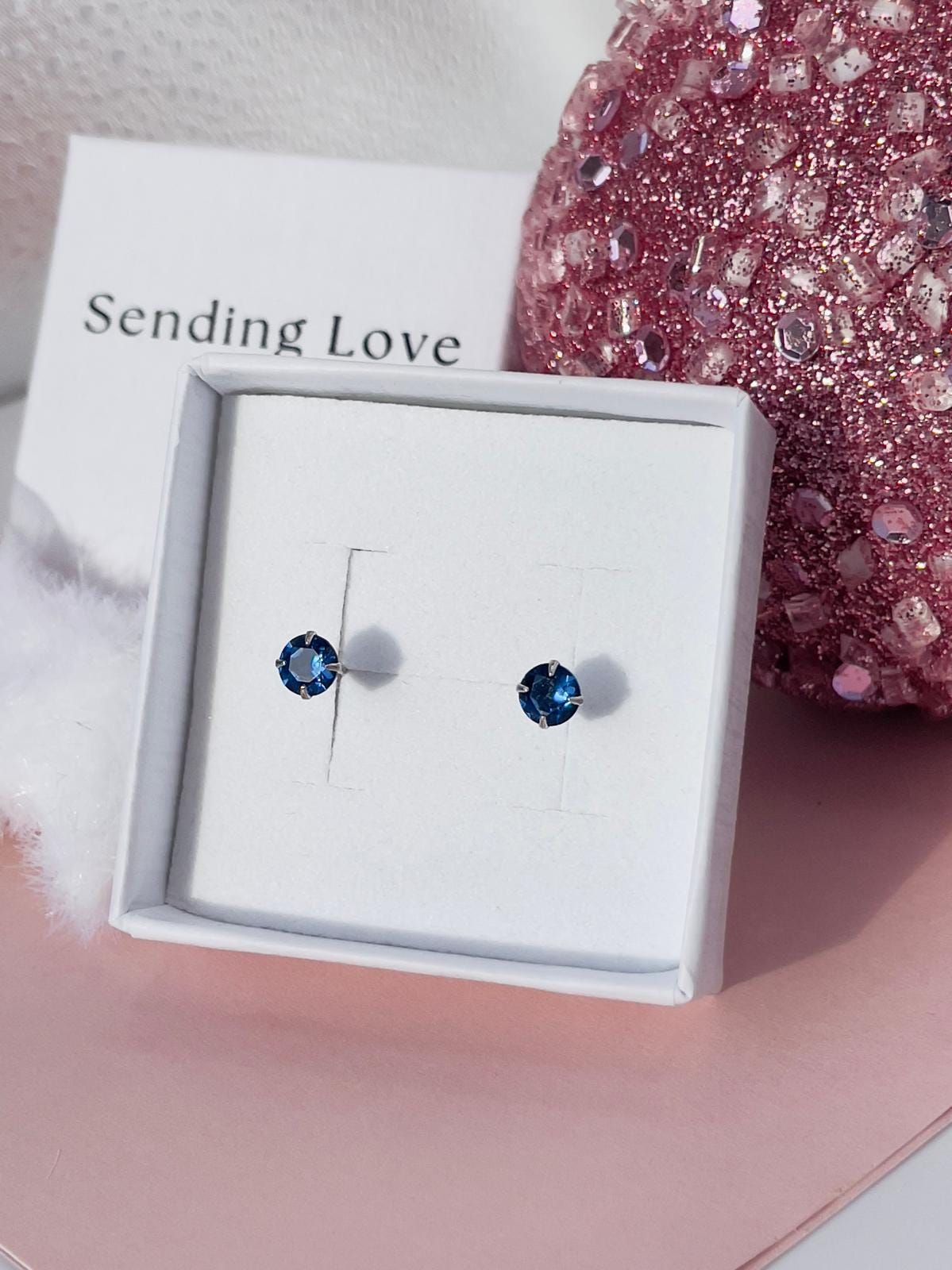 Sapphire CZ Stud Earrings: 925 Silver, September Birthstone