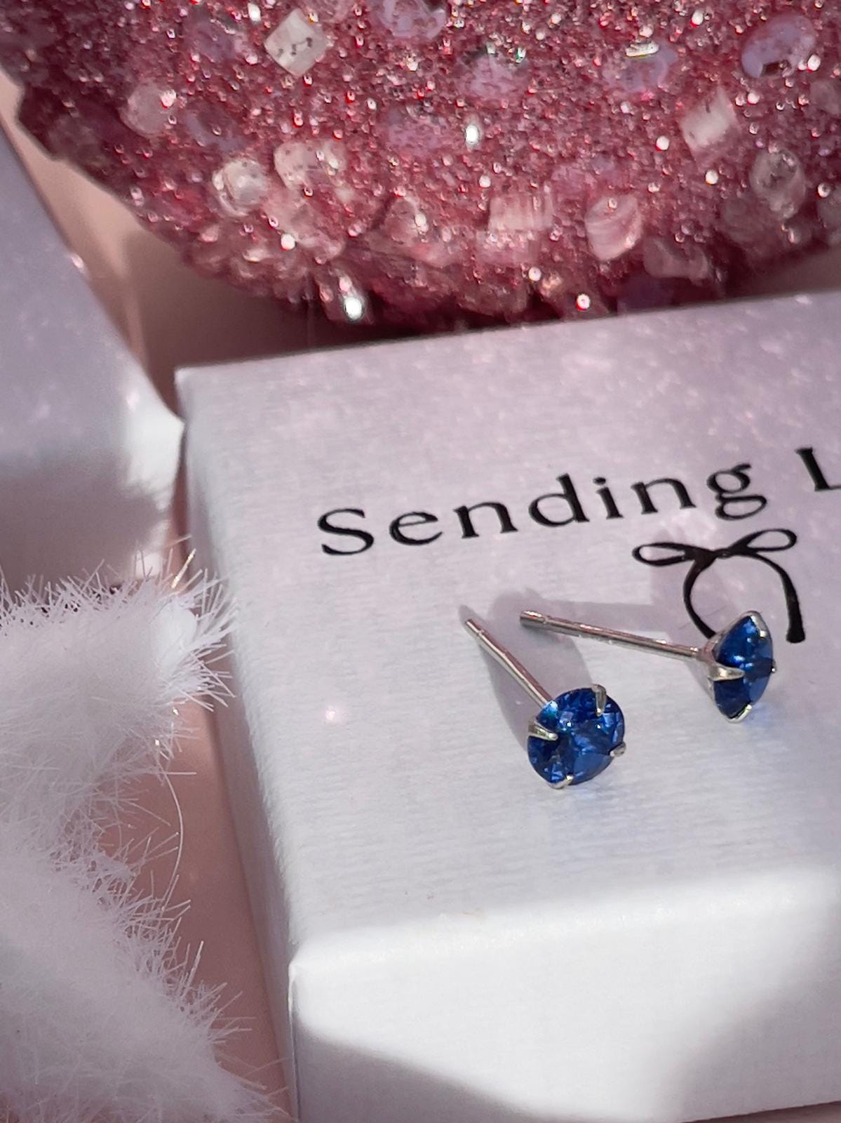 Sapphire CZ Stud Earrings: 925 Silver, September Birthstone