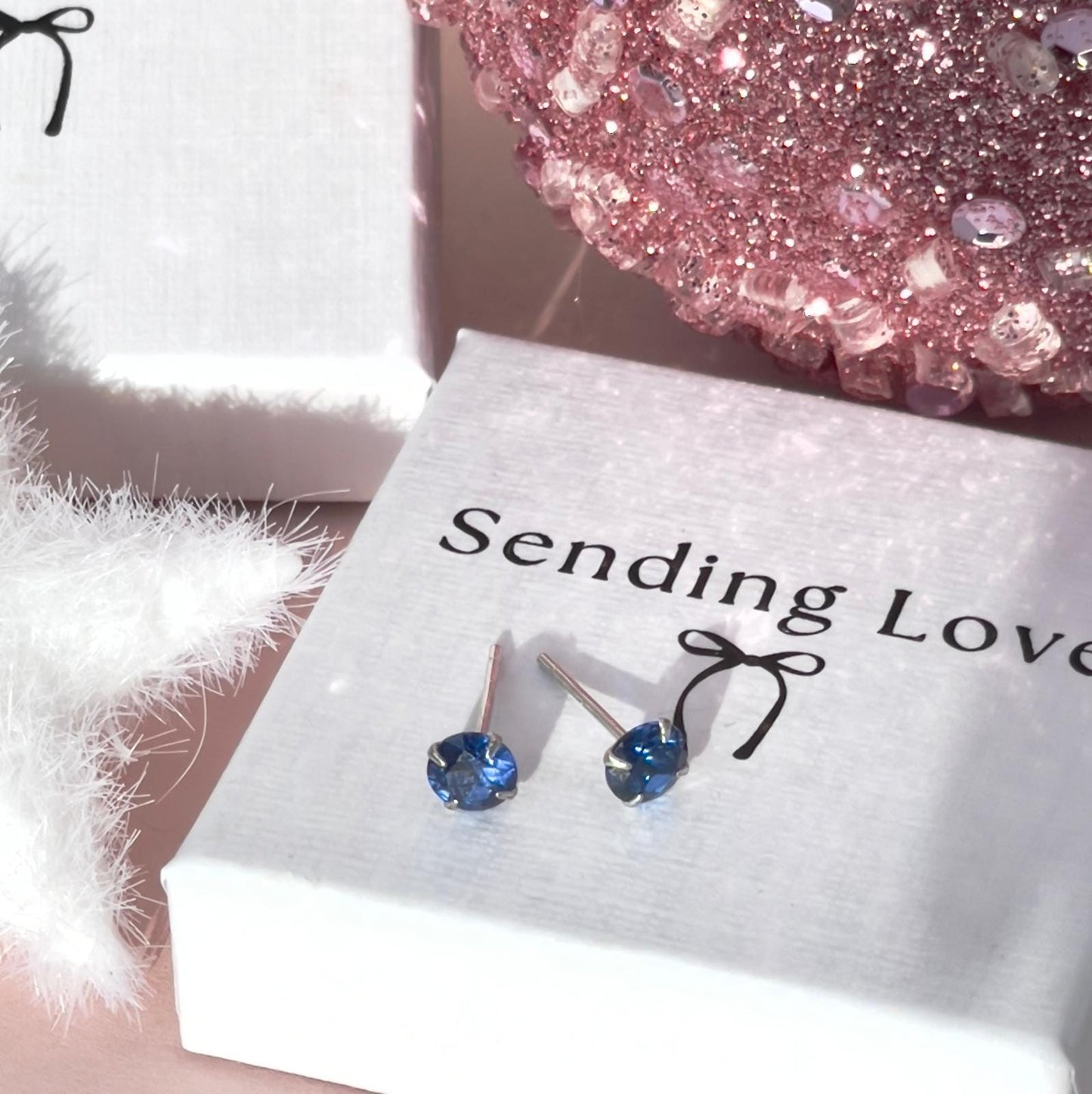 Sapphire CZ Stud Earrings: 925 Silver, September Birthstone