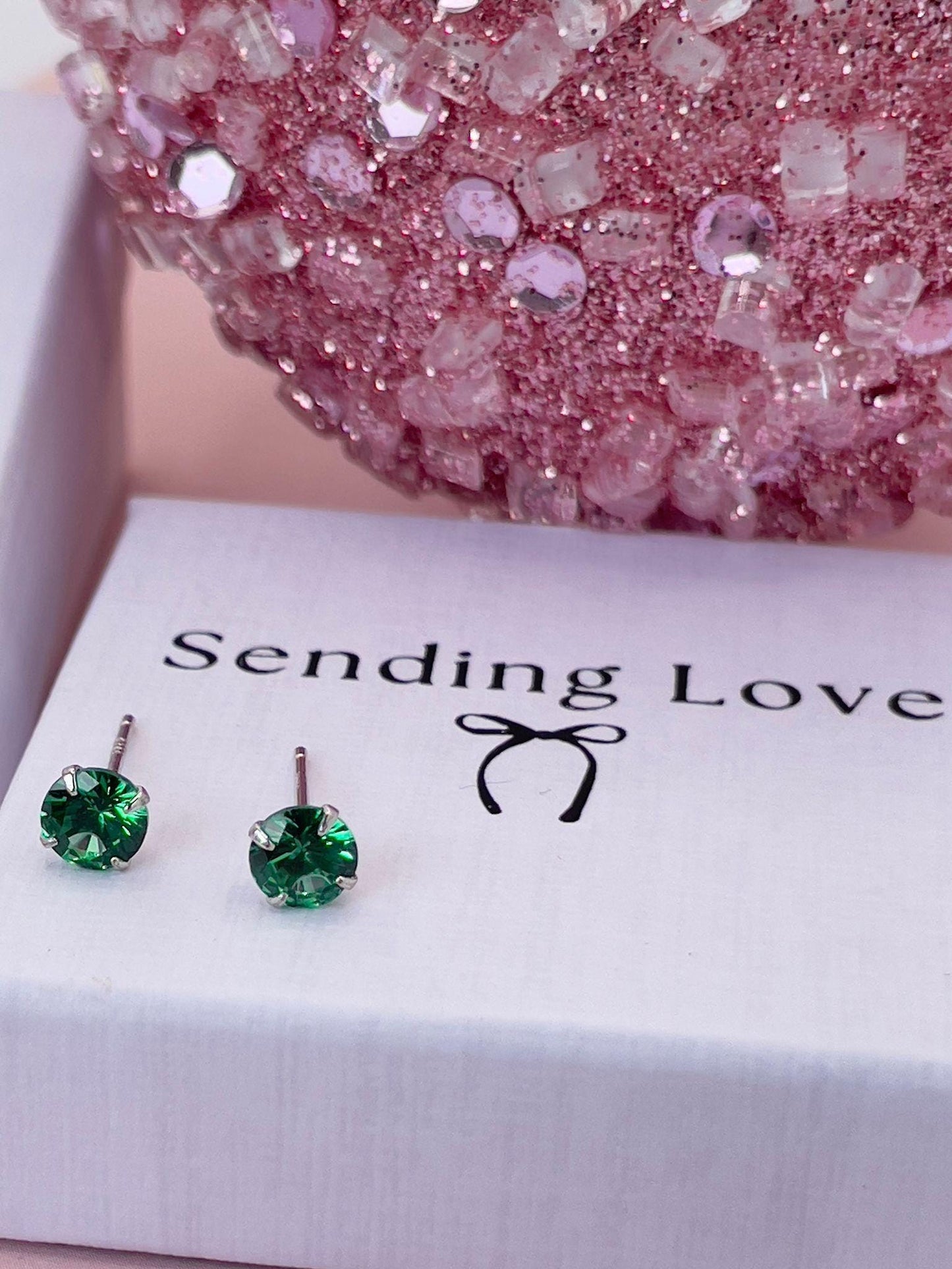 Emerald Stud Earrings: 925 Silver, May Birthstone Birthday Gift