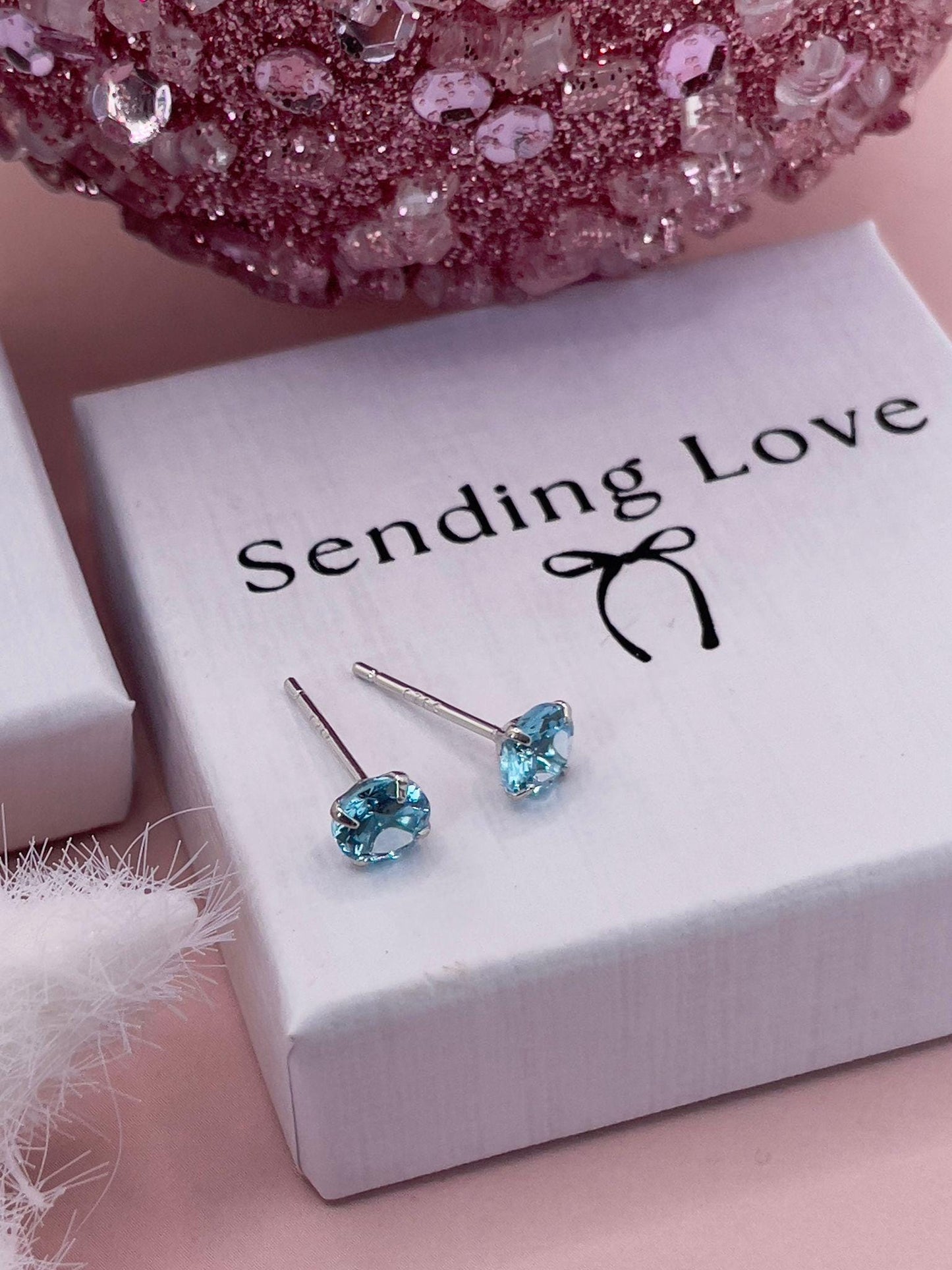 Aquamarine CZ 925 Silver Stud Earrings: March Birthstone Gift