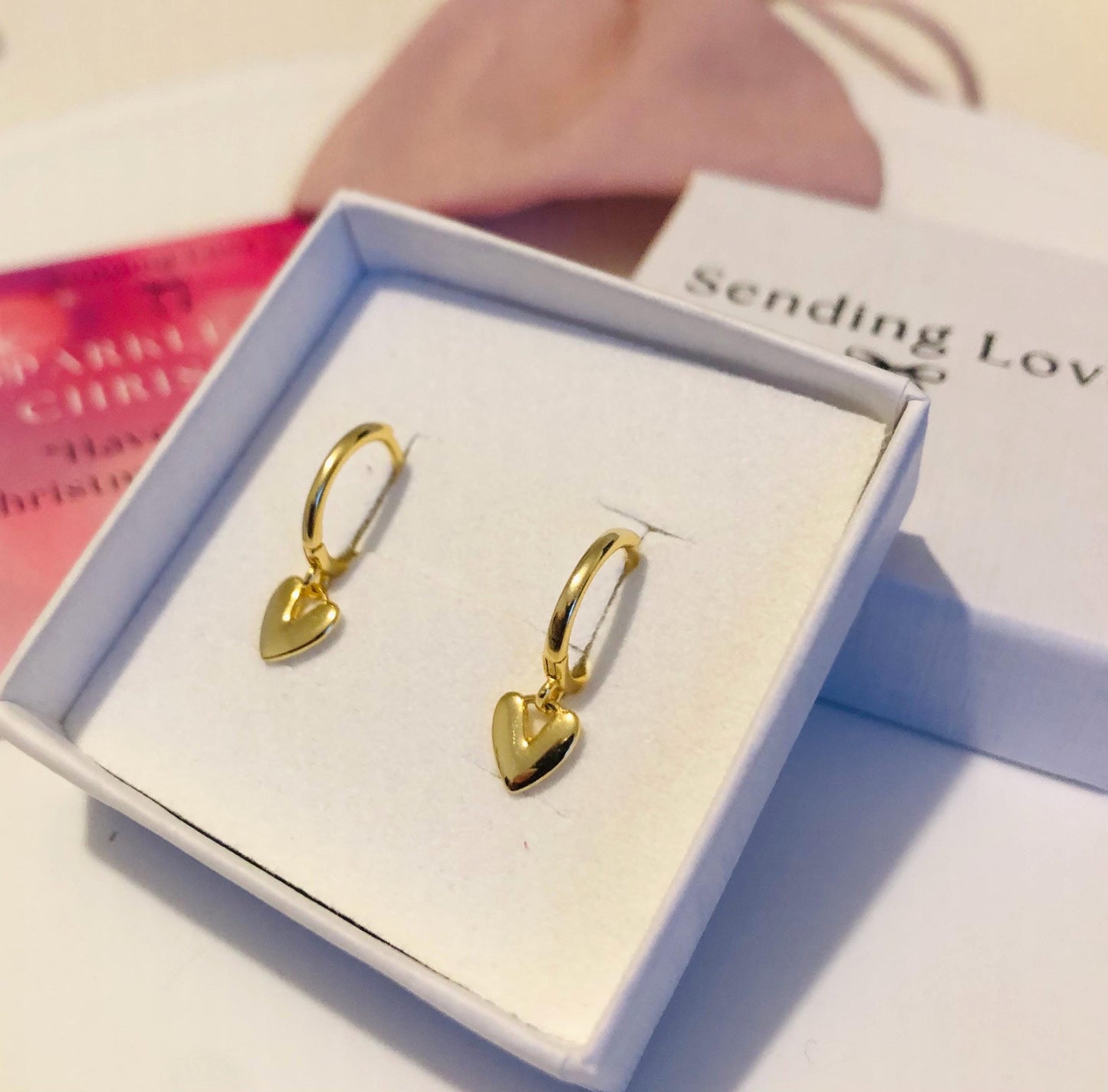 Heart Charm Hoop Earrings | Gold or Silver Hoops with Heart Pendant | Romantic Jewellery Gift | Christmas Stocking Filler | Everyday Dainty