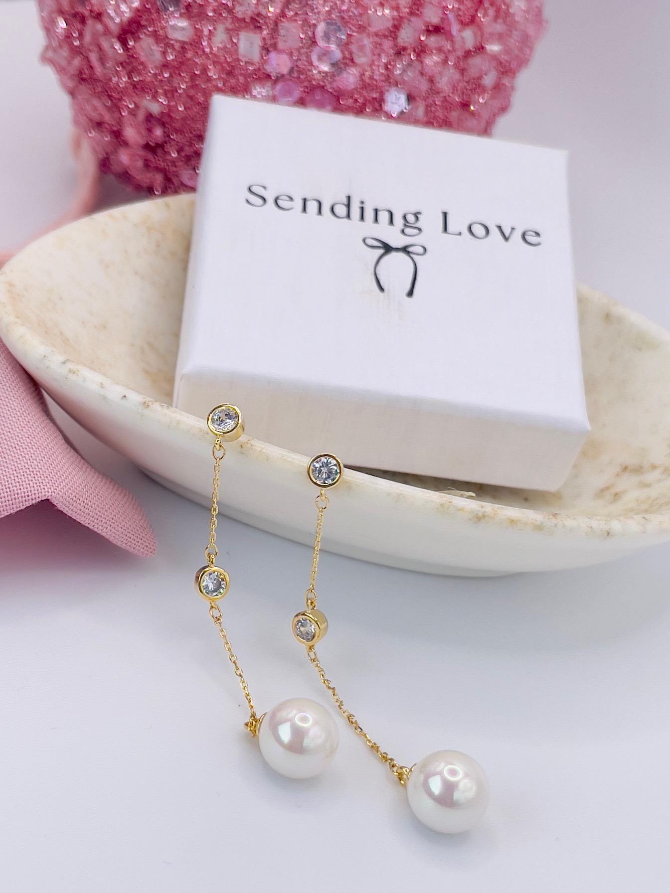 Gold Pearl Drop Earrings: Sterling Silver Bridal Dangle Earrings