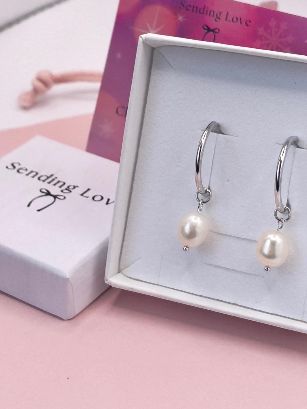 Freshwater Pearl Hoop Earrings | Gold or Silver 925 Silver Hoops | Real Pearl Earrings Under 20 | Bridesmaid Jewellery | Christmas Gift for