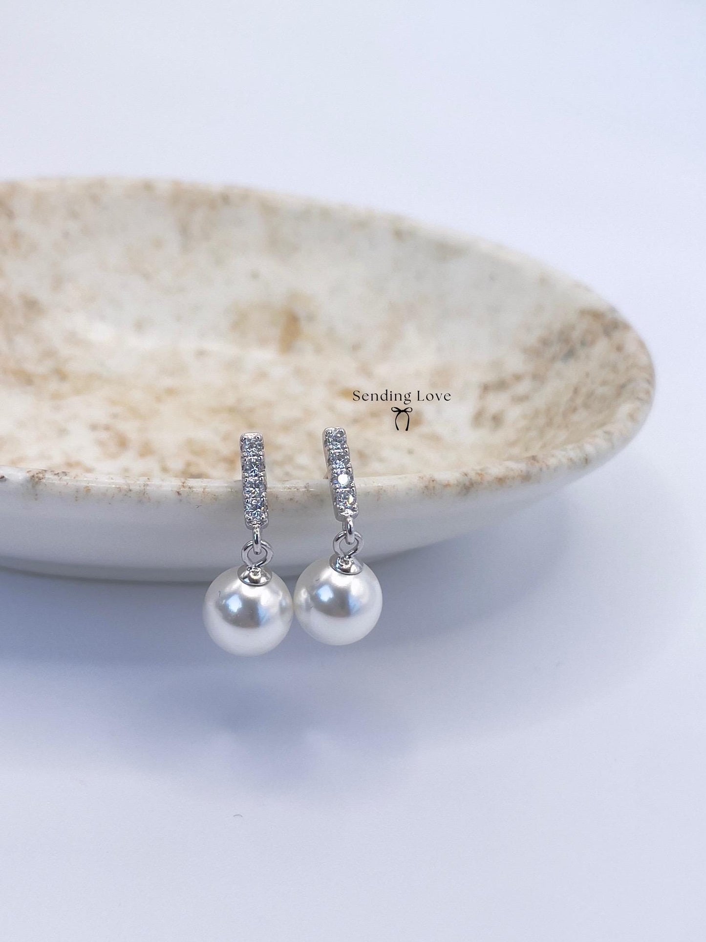 Freshwater Pearl Drop Earrings | Sterling Silver 2cm Earrings | Bridal Bridesmaid Jewellery | Christmas Party Earrings | Gift for Her