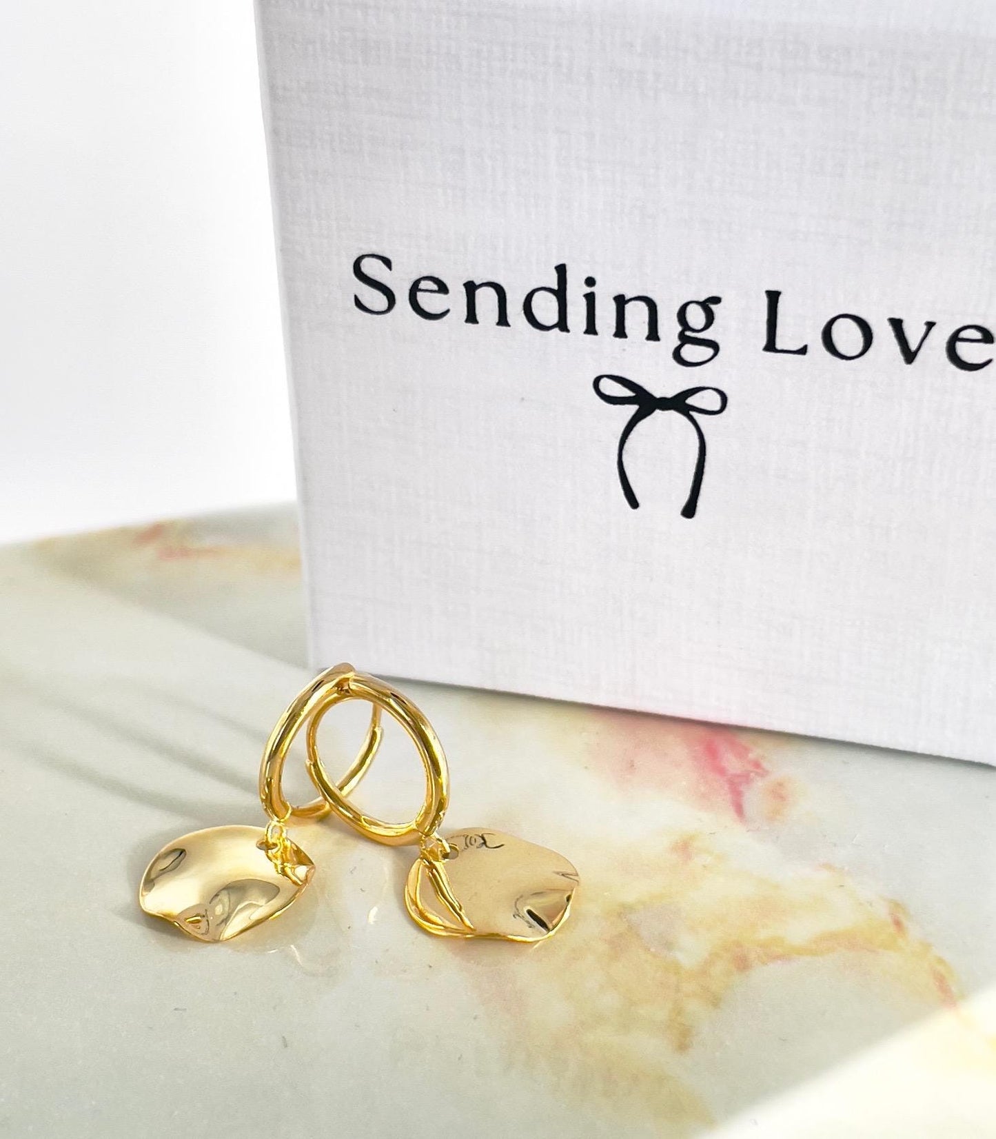 Gold Disc Hoop Earrings | Textured Charm Hoops | Modern Minimal Jewellery Gift | Christmas Earrings for Her | Everyday Gold Hoops