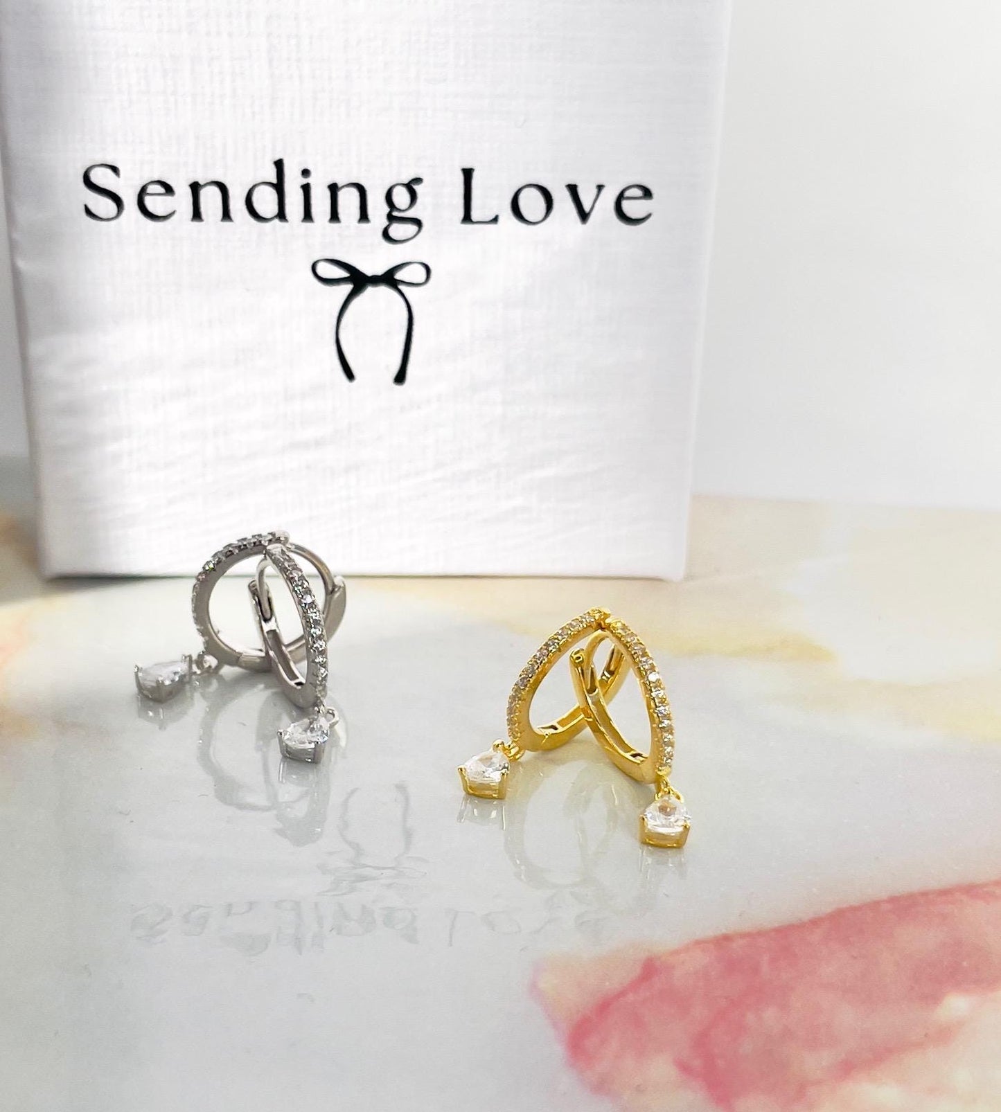 Silver CZ Hoop Earrings | Dainty Sparkly Hoops | Teardrop Crystal Drop Earrings | Bridesmaid Jewellery | Christmas Gift for Her