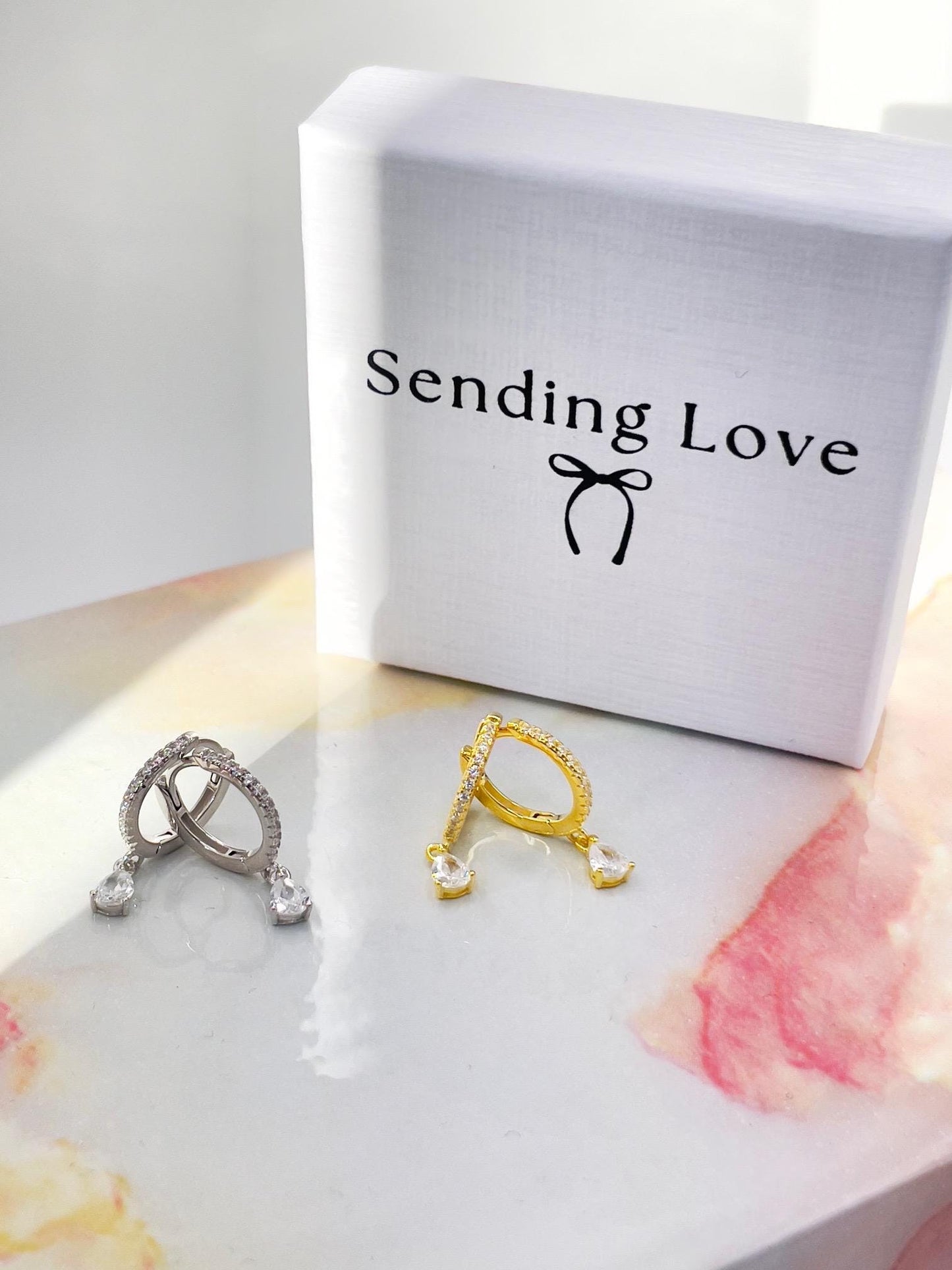 Silver CZ Hoop Earrings | Dainty Sparkly Hoops | Teardrop Crystal Drop Earrings | Bridesmaid Jewellery | Christmas Gift for Her