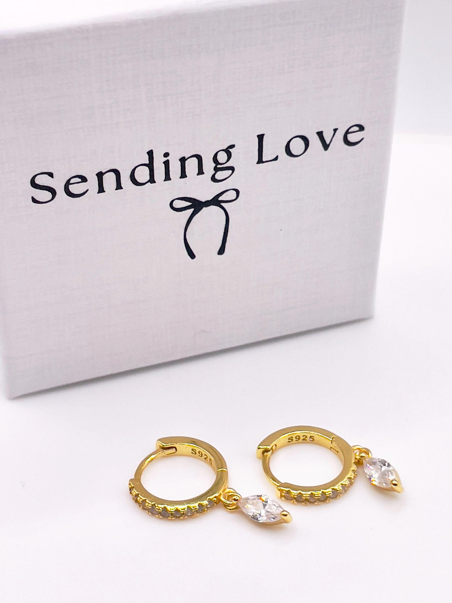 Gold Hoop Earrings – 18ct Gold Plated 925 Silver with CZ Drops, Sparkly Hoop Earrings, Christmas Party Jewellery, Gift for Her