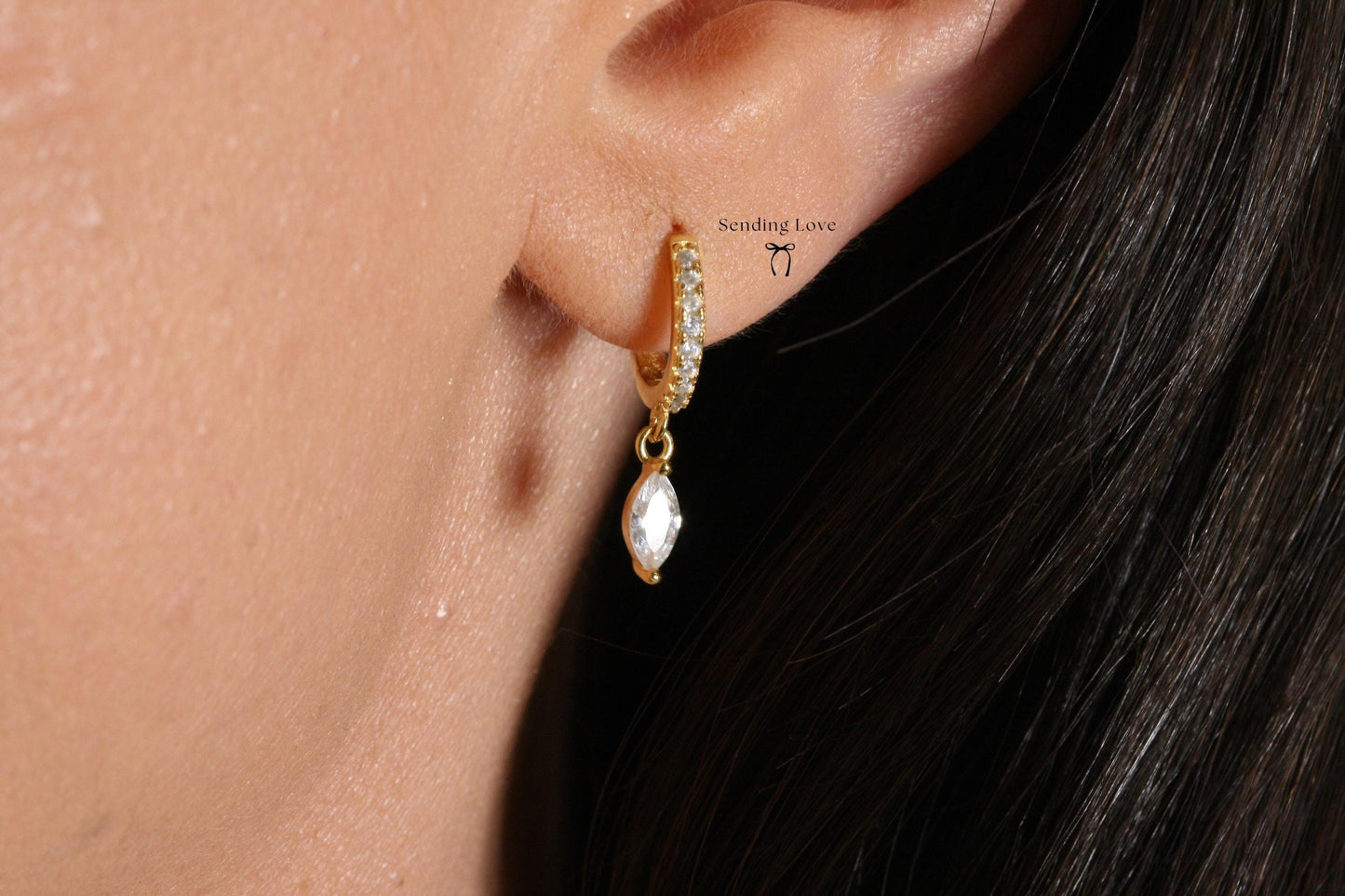 Gold Hoop Earrings – 18ct Gold Plated 925 Silver with CZ Drops, Sparkly Hoop Earrings, Christmas Party Jewellery, Gift for Her