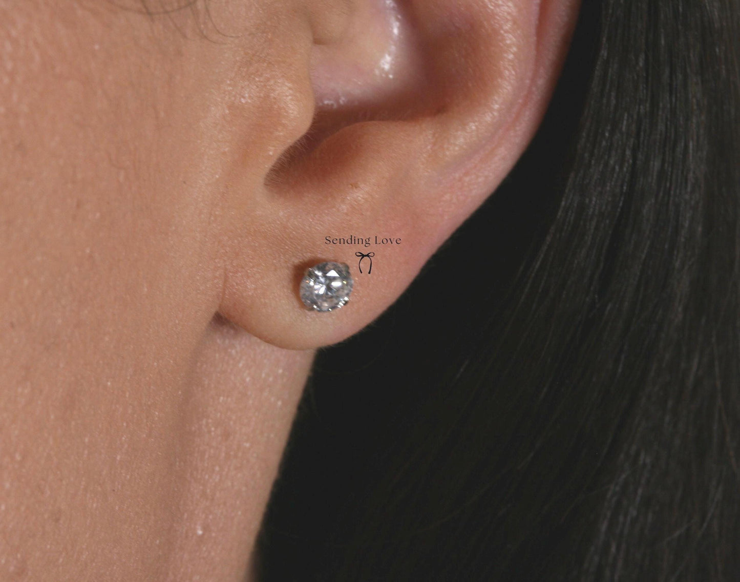 Sterling Silver Bridesmaid Earrings: Cubic Zirconia Studs, Wedding Jewelry