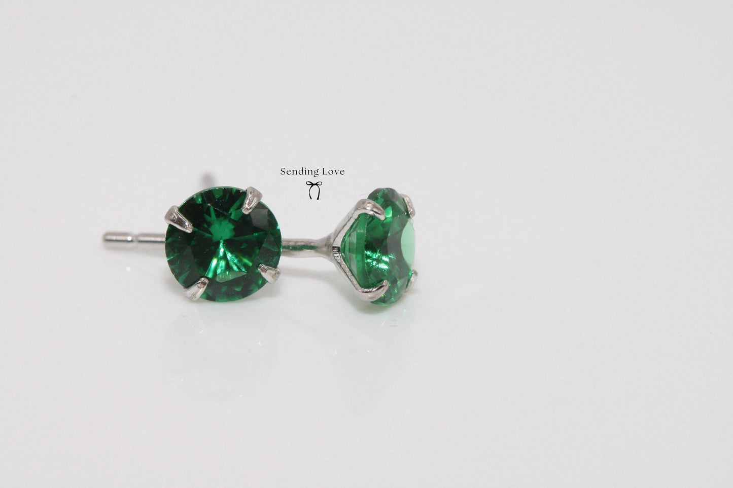 Emerald Stud Earrings: 925 Silver, May Birthstone Birthday Gift