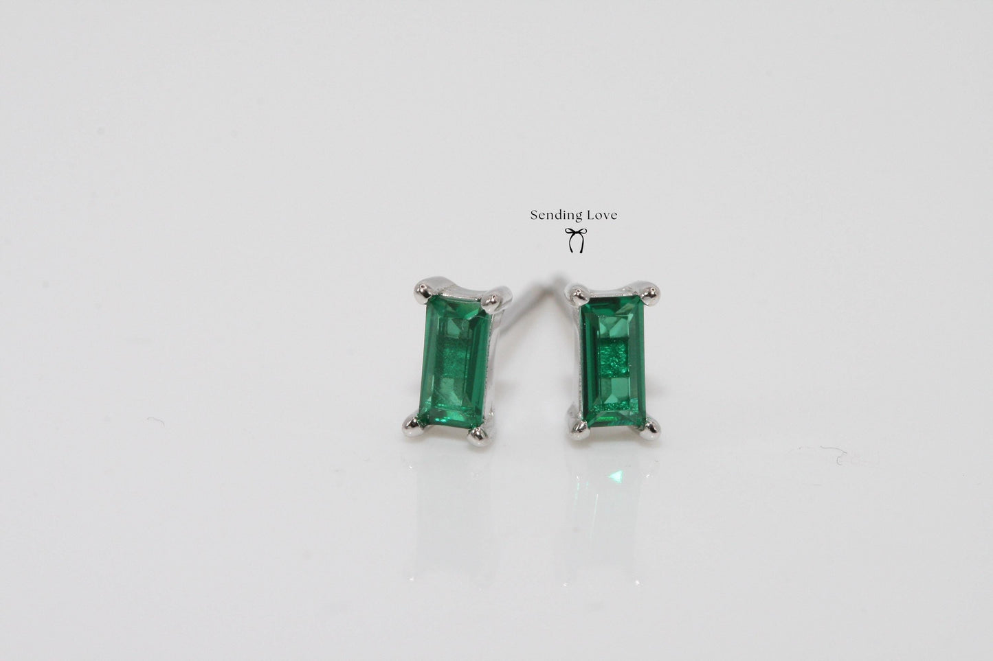 Dainty Emerald Stud Earrings: 925 Silver, 18k Gold Plated