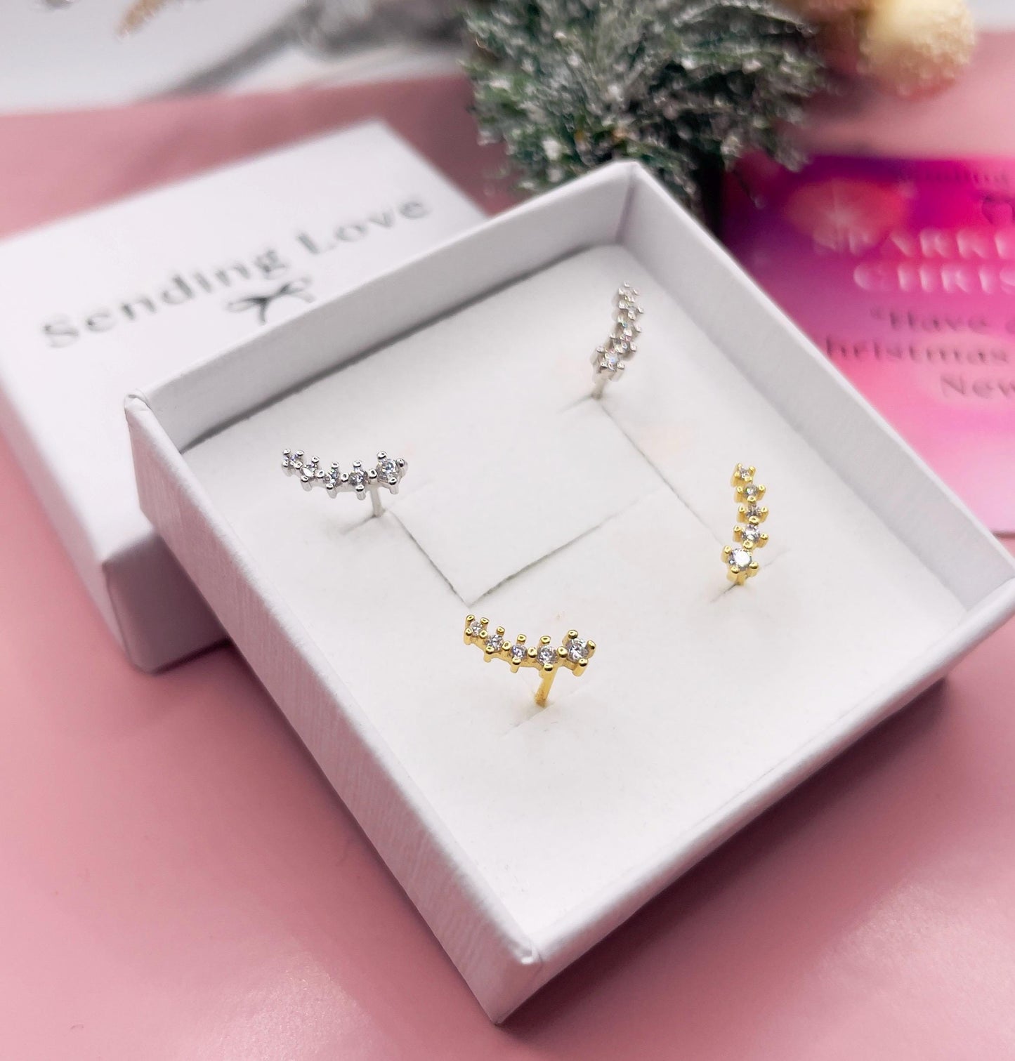 Starburst Ear Climber Earrings: 925 Silver, 18k Gold