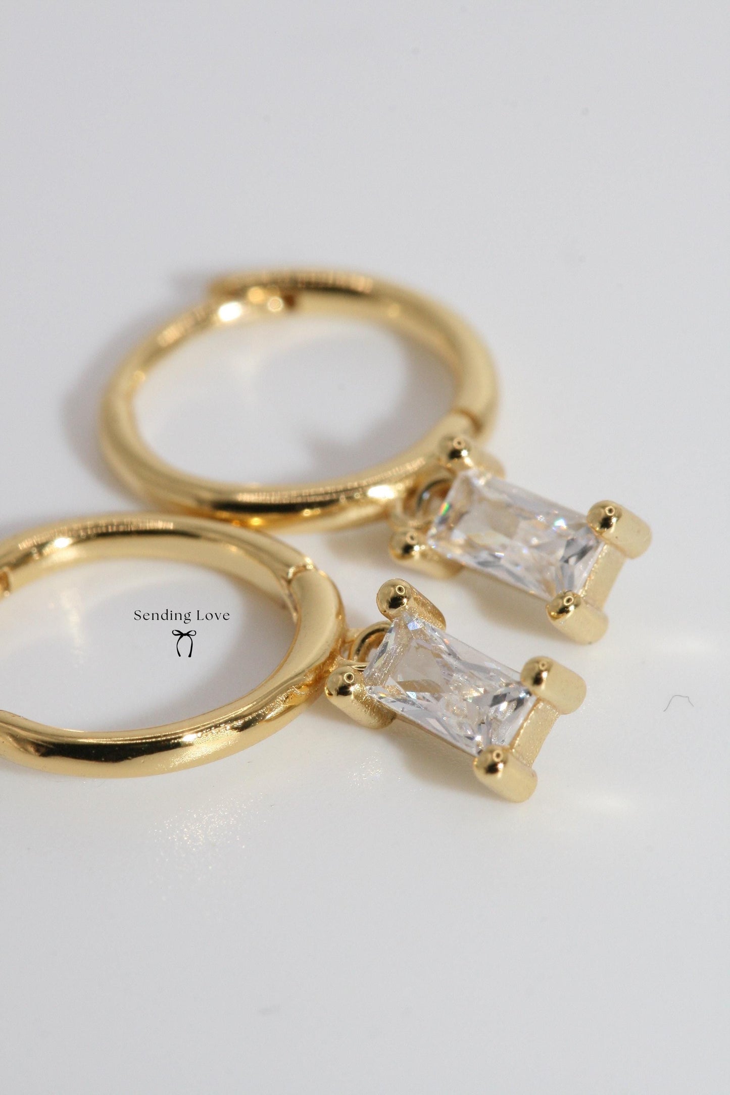 Gold Huggie Hoop Earrings: Sterling Silver CZ Dangle, Wedding Jewelry