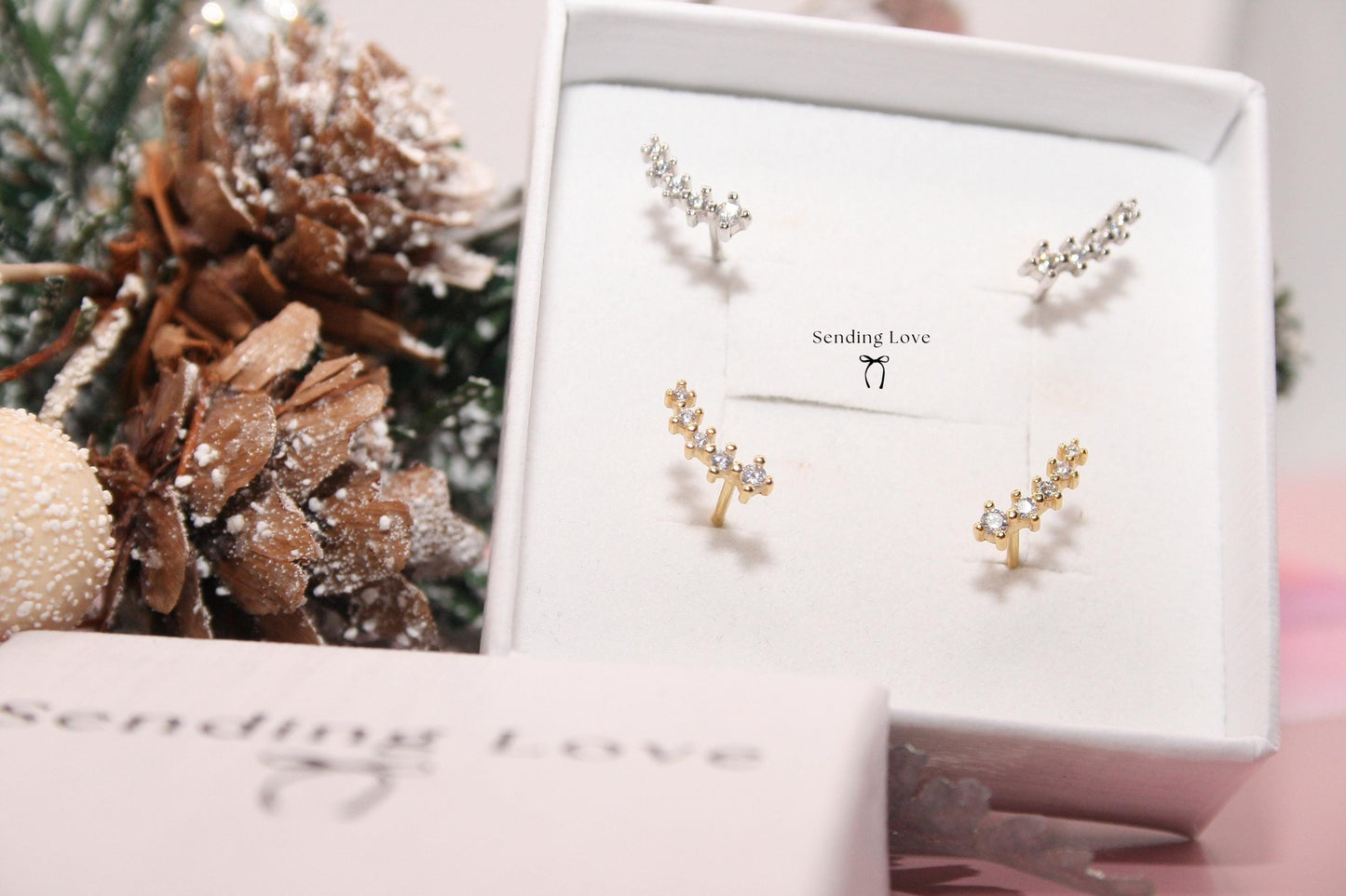 Starburst Ear Climber Earrings: 925 Silver, 18k Gold