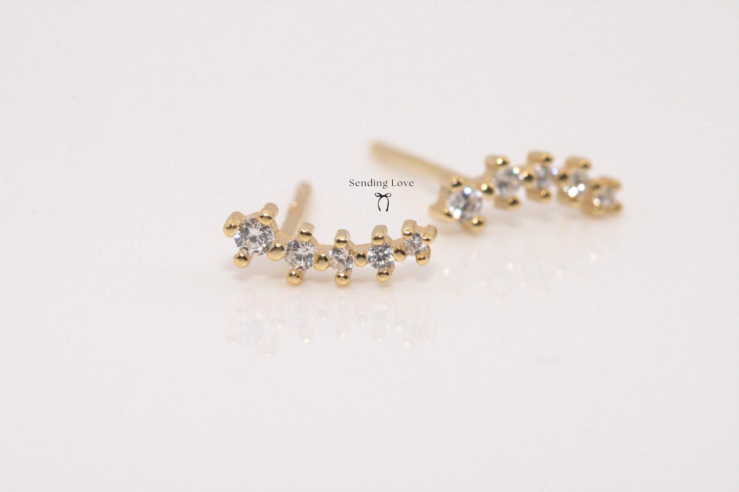 Starburst Ear Climber Earrings: 925 Silver, 18k Gold