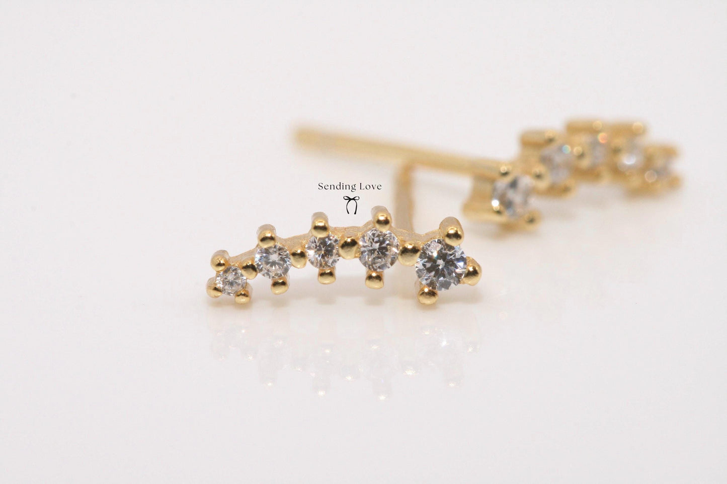 Starburst Ear Climber Earrings: 925 Silver, 18k Gold