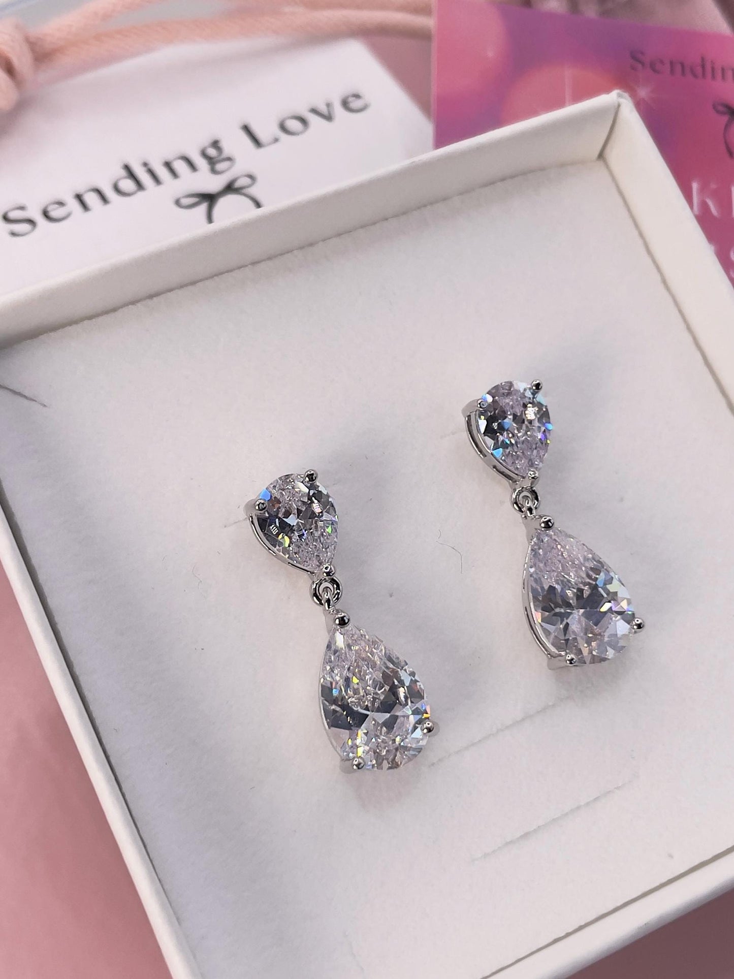 Teardrop Crystal Earrings | Sparkling Silver Dangle Earrings | Christmas Party Jewellery | Bridesmaid Earrings | Gift for Her Under 25