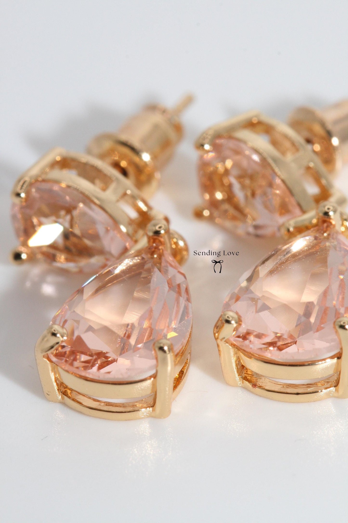 Blush Teardrop Earrings | Gold Plated Dangle Earrings | Winter Wedding Jewellery | Christmas Party Earrings | Romantic Gift for Her Under 25