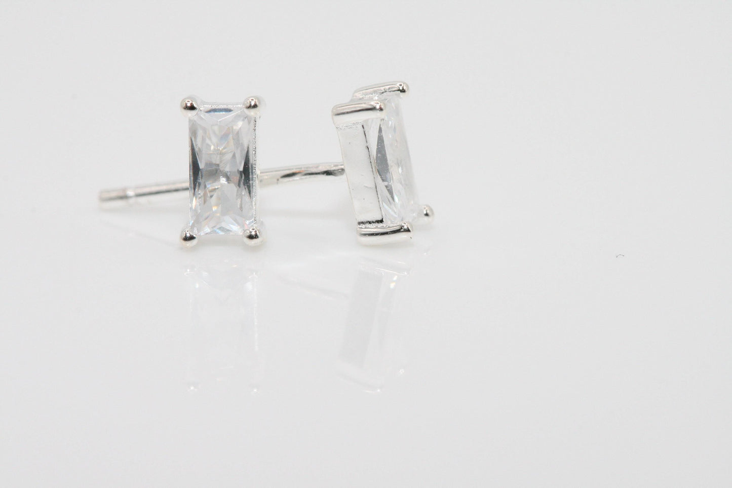 Gold Plated Rectangle Stud Earrings: 925 Silver Base, Cubic Zirconia