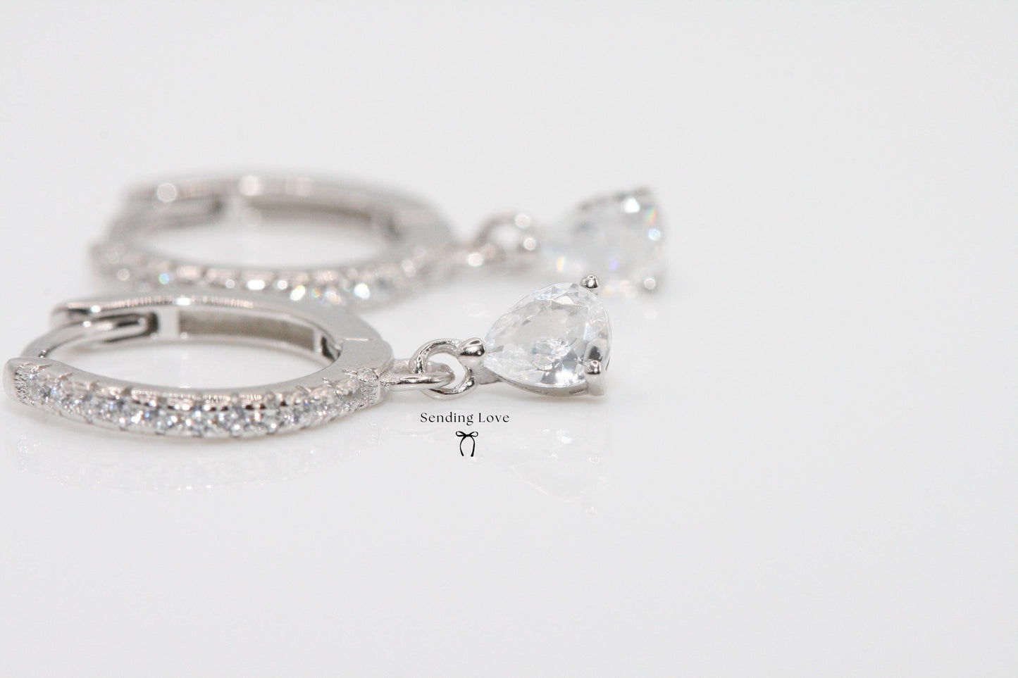 Silver CZ Hoop Earrings | Dainty Sparkly Hoops | Teardrop Crystal Drop Earrings | Bridesmaid Jewellery | Christmas Gift for Her