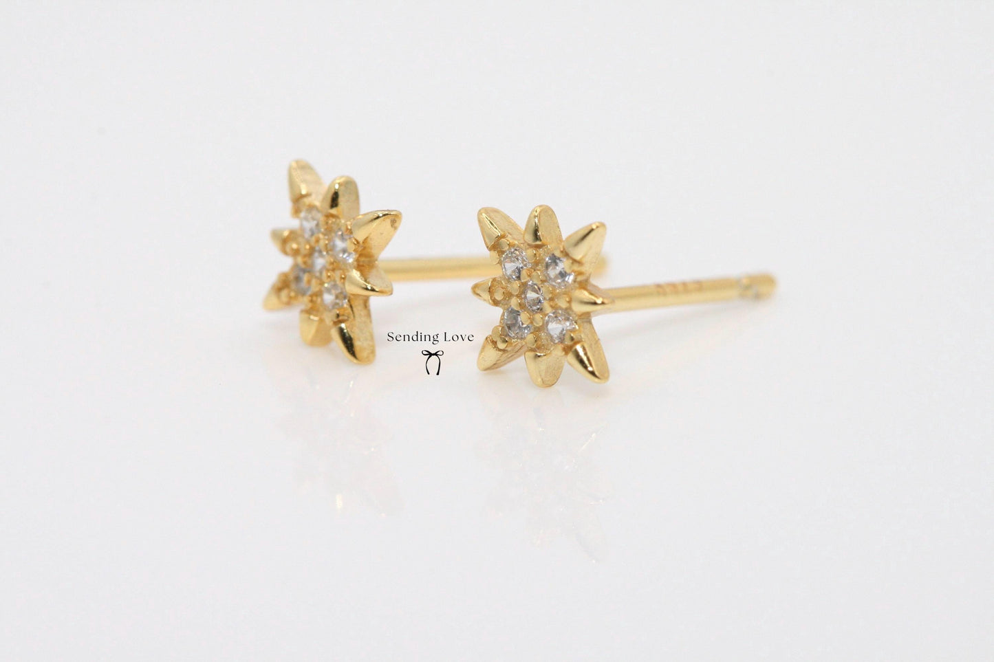 Gold Starburst Stud Earrings | Dainty CZ Earrings | Christmas Stocking Filler Gift | Secret Santa Jewellery | Everyday Gold Earrings