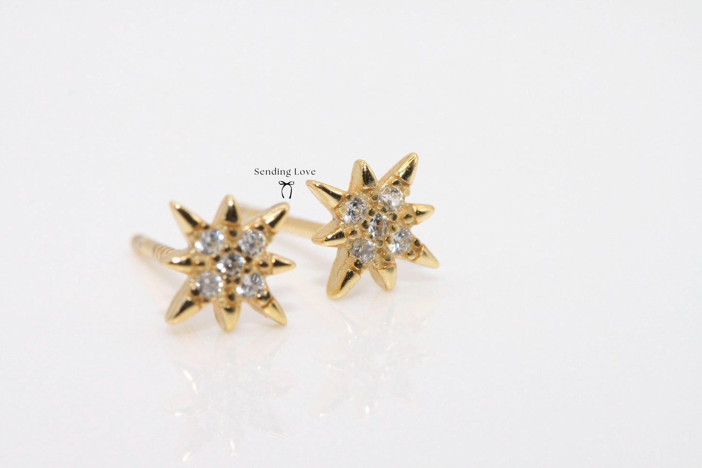 Gold Starburst Stud Earrings | Dainty CZ Earrings | Christmas Stocking Filler Gift | Secret Santa Jewellery | Everyday Gold Earrings