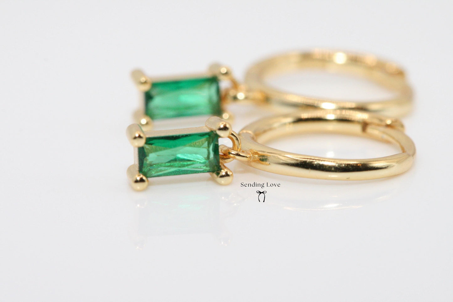 Gold Emerald Hoop Earrings – Green Gemstone Hoops – Dainty Drop Earrings – Bridesmaid Gift – Christmas Jewellery Gift for Her