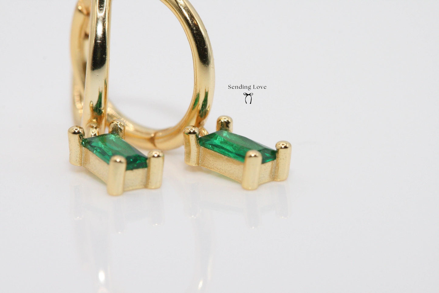 Gold Emerald Hoop Earrings – Green Gemstone Hoops – Dainty Drop Earrings – Bridesmaid Gift – Christmas Jewellery Gift for Her