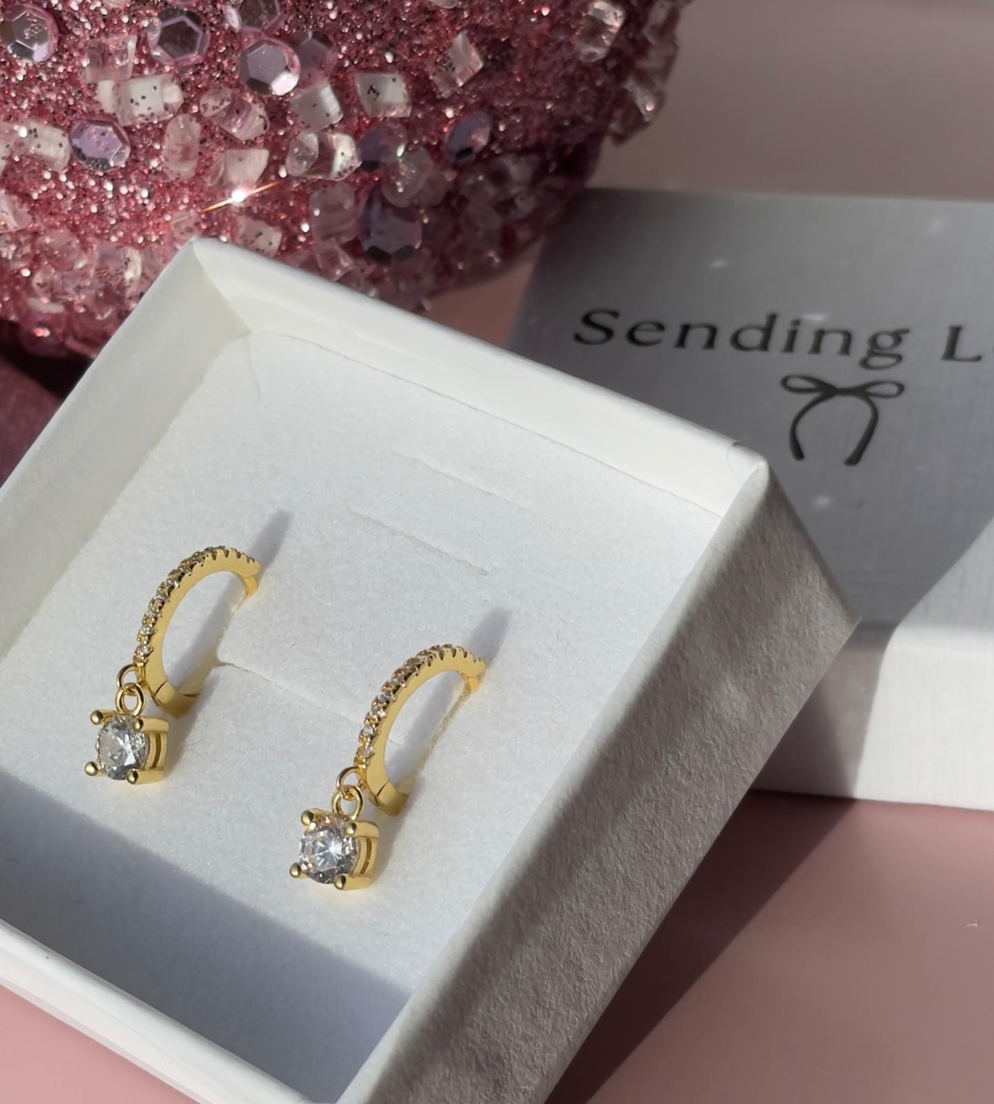 Bridesmaid CZ Hoop Earrings or Diamond CZ Huggie Hoop Earrings – Bridesmaid Gift, Sterling Silver CZ hoops, Wedding earrings, gift for her