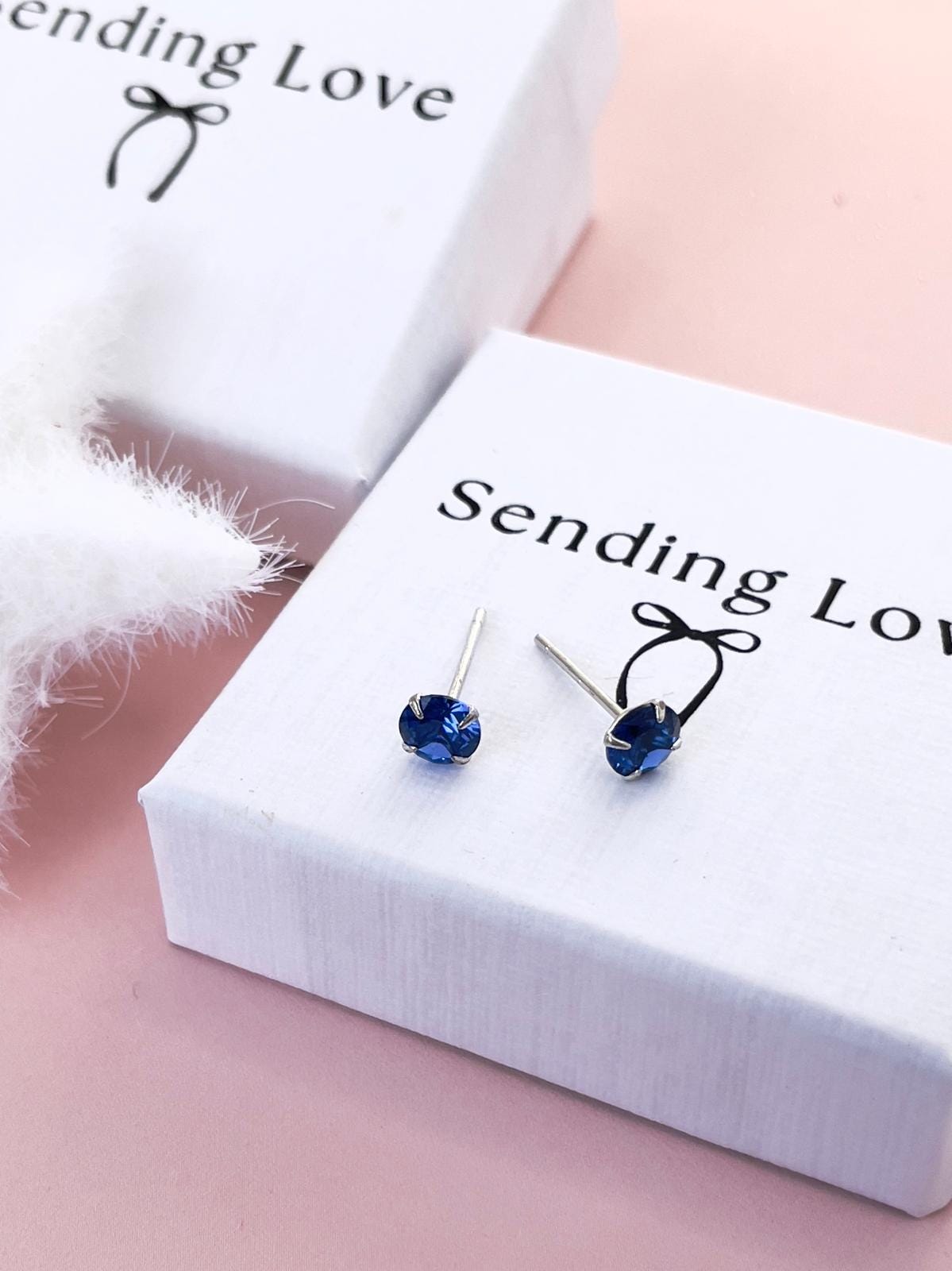 Sapphire CZ Stud Earrings: 925 Silver, September Birthstone