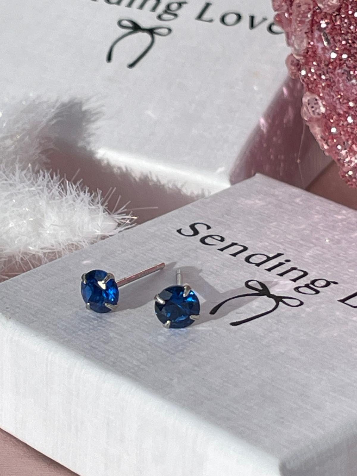 Sapphire CZ Stud Earrings: 925 Silver, September Birthstone