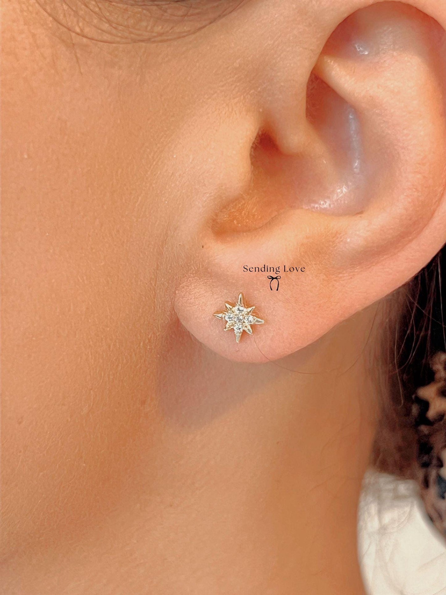 Gold Starburst Stud Earrings | Dainty CZ Earrings | Christmas Stocking Filler Gift | Secret Santa Jewellery | Everyday Gold Earrings