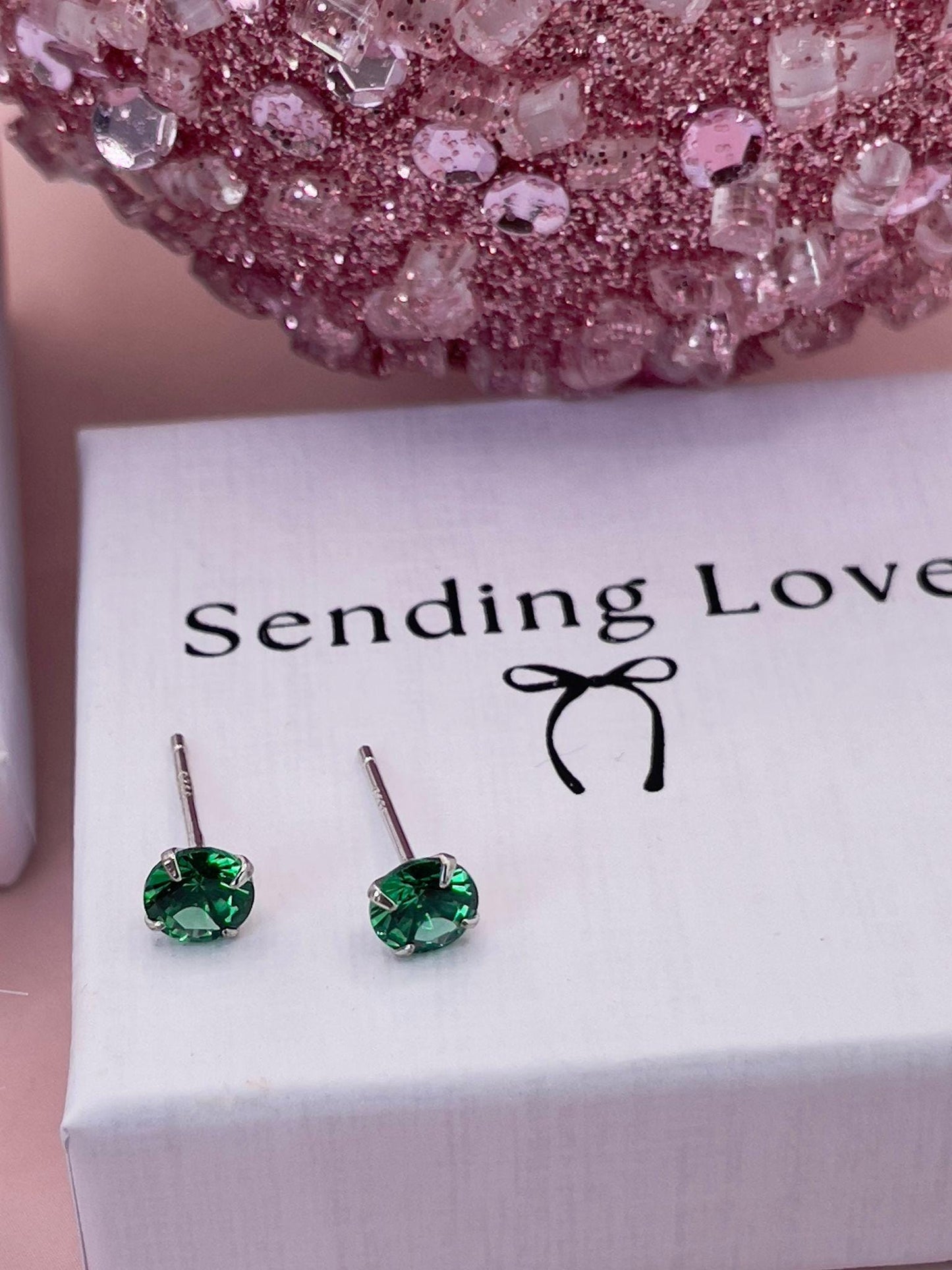 Emerald Stud Earrings: 925 Silver, May Birthstone Birthday Gift