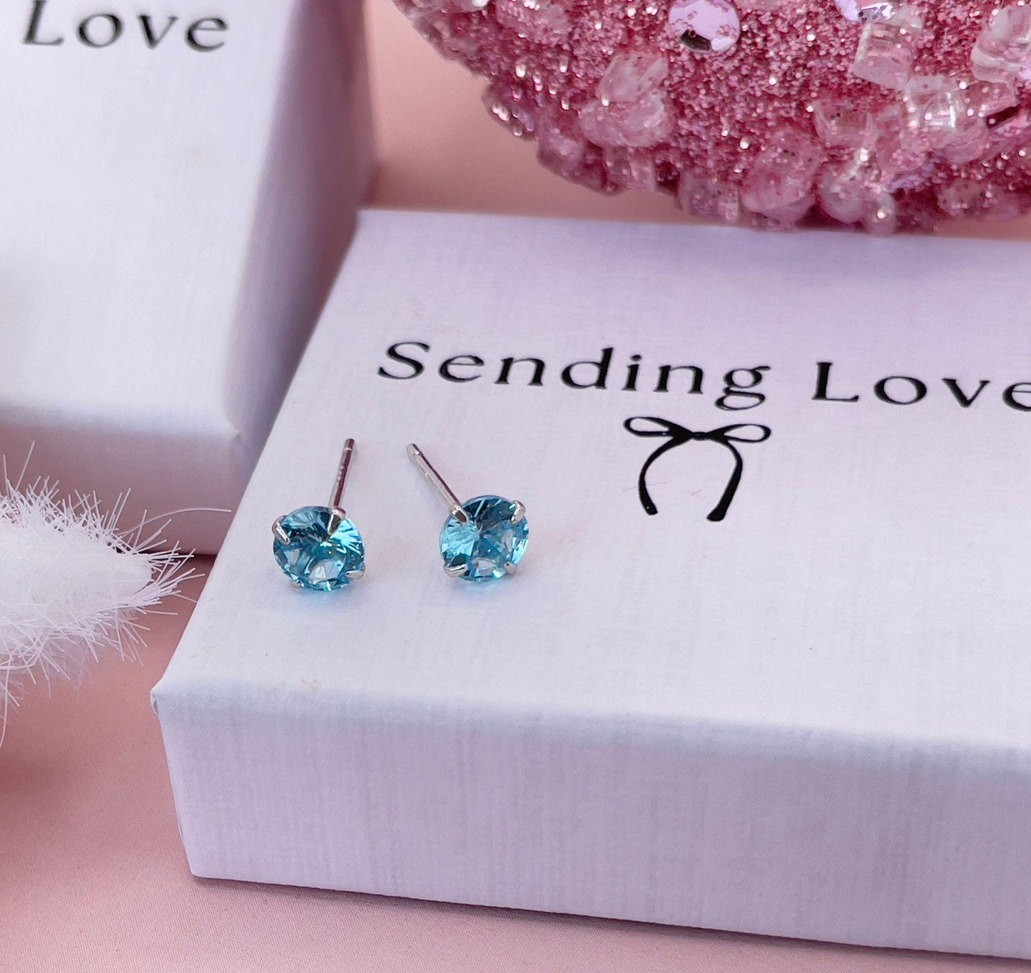 Aquamarine CZ 925 Silver Stud Earrings: March Birthstone Gift