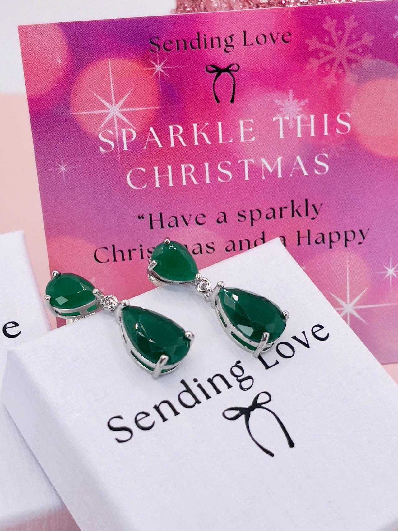 Teardrop Emerald Earrings | Green Dangle Statement Earrings | Christmas Party Jewellery Gift | May Birthstone Earrings