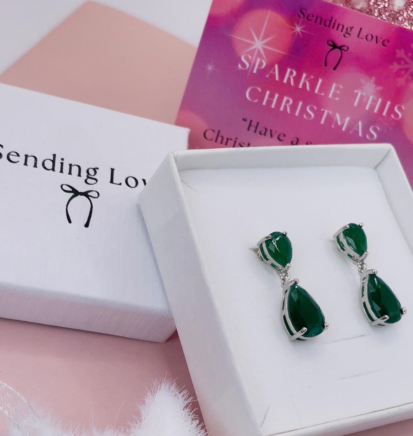 Teardrop Emerald Earrings | Green Dangle Statement Earrings | Christmas Party Jewellery Gift | May Birthstone Earrings