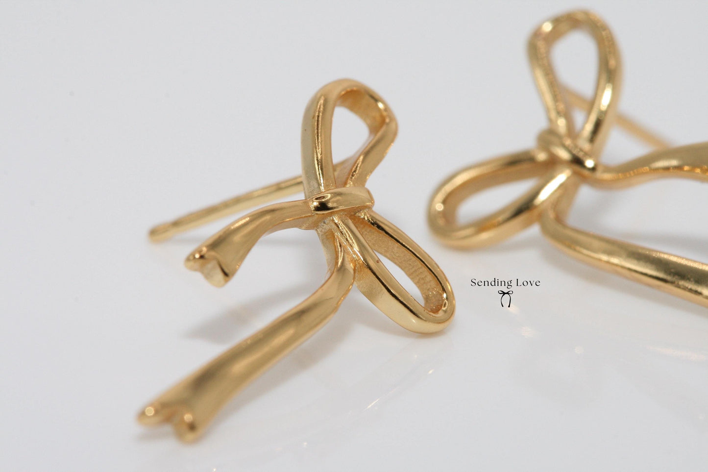 Gold Bow Earrings – 18ct Gold Plated 925 Silver, Statement Earrings, Christmas Party Earrings, Gift for Her, Dainty Ribbon Earrings