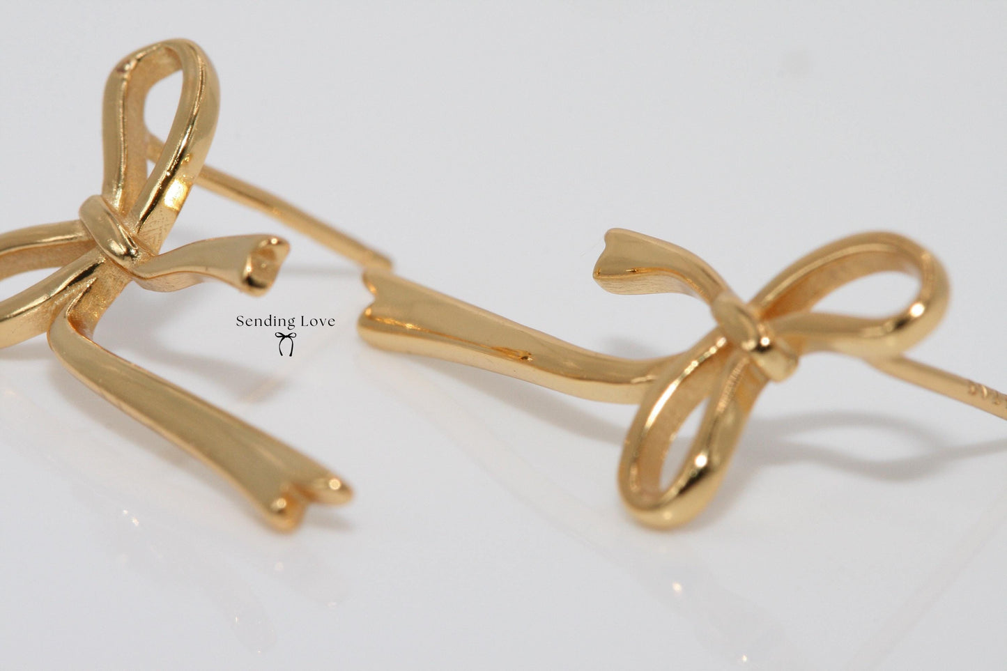 Gold Bow Earrings – 18ct Gold Plated 925 Silver, Statement Earrings, Christmas Party Earrings, Gift for Her, Dainty Ribbon Earrings