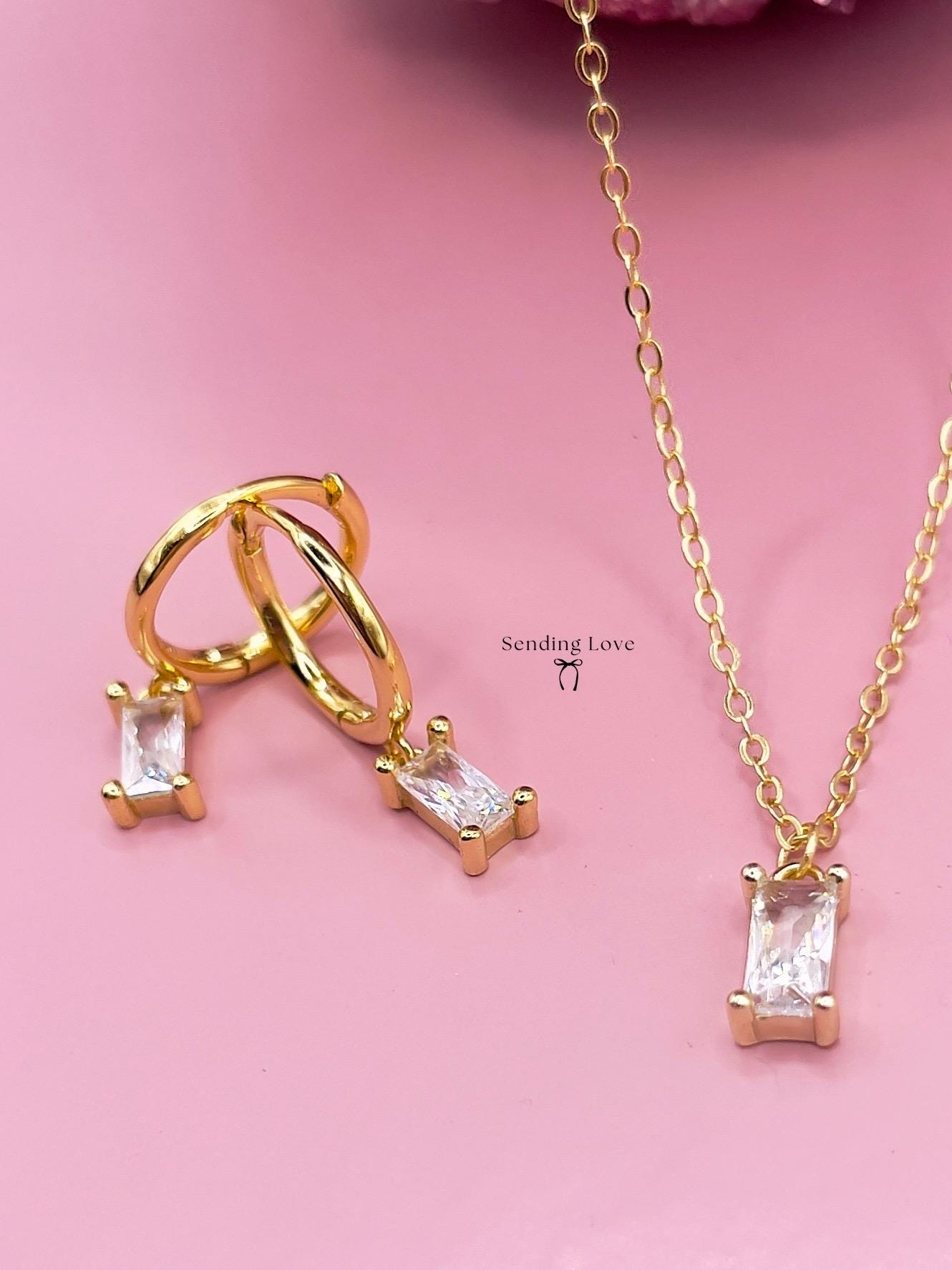 Gold Necklace and Earrings Set: Cubic Zirconia Bridesmaid Jewelry