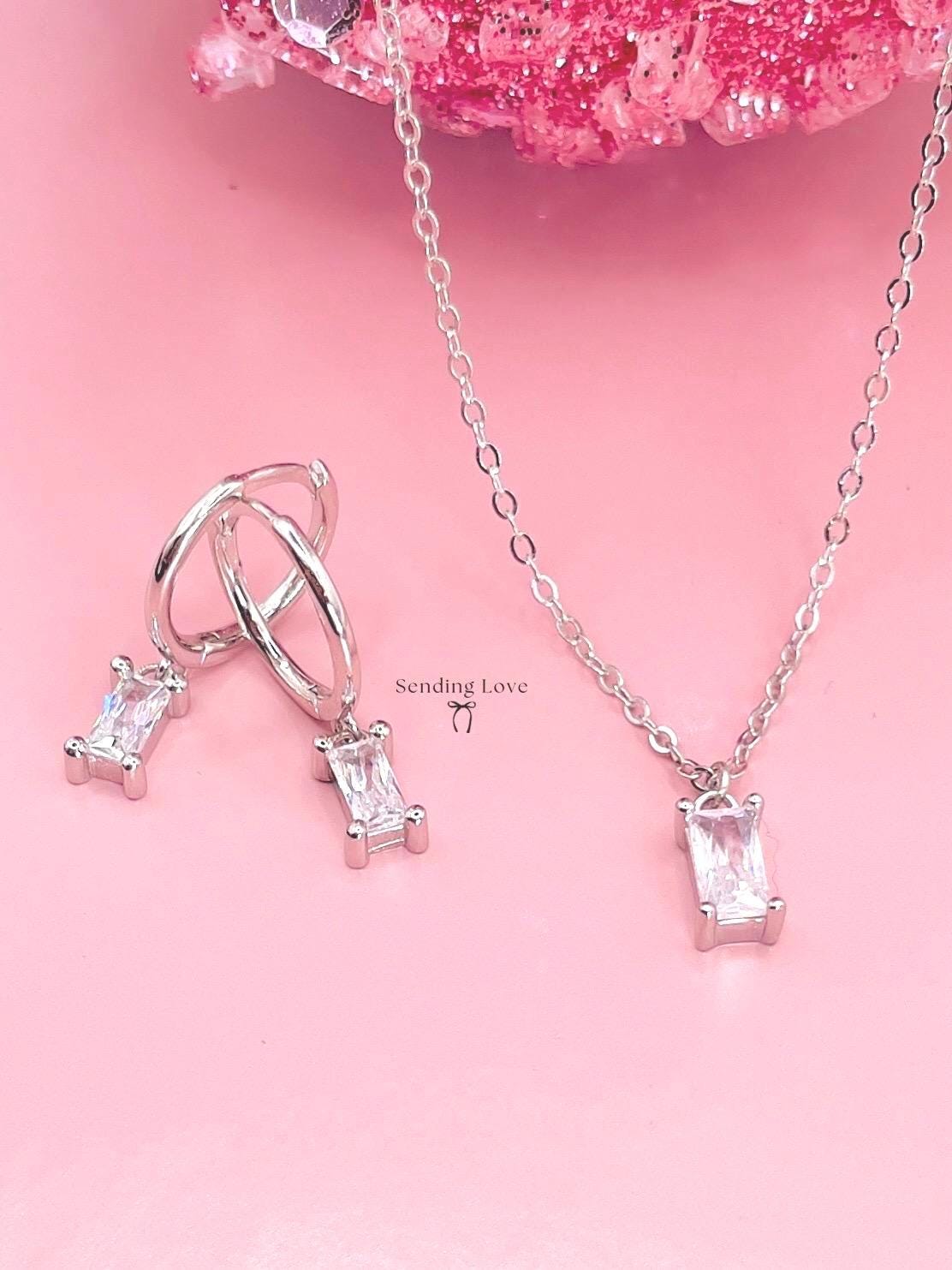 Gold Necklace and Earrings Set: Cubic Zirconia Bridesmaid Jewelry