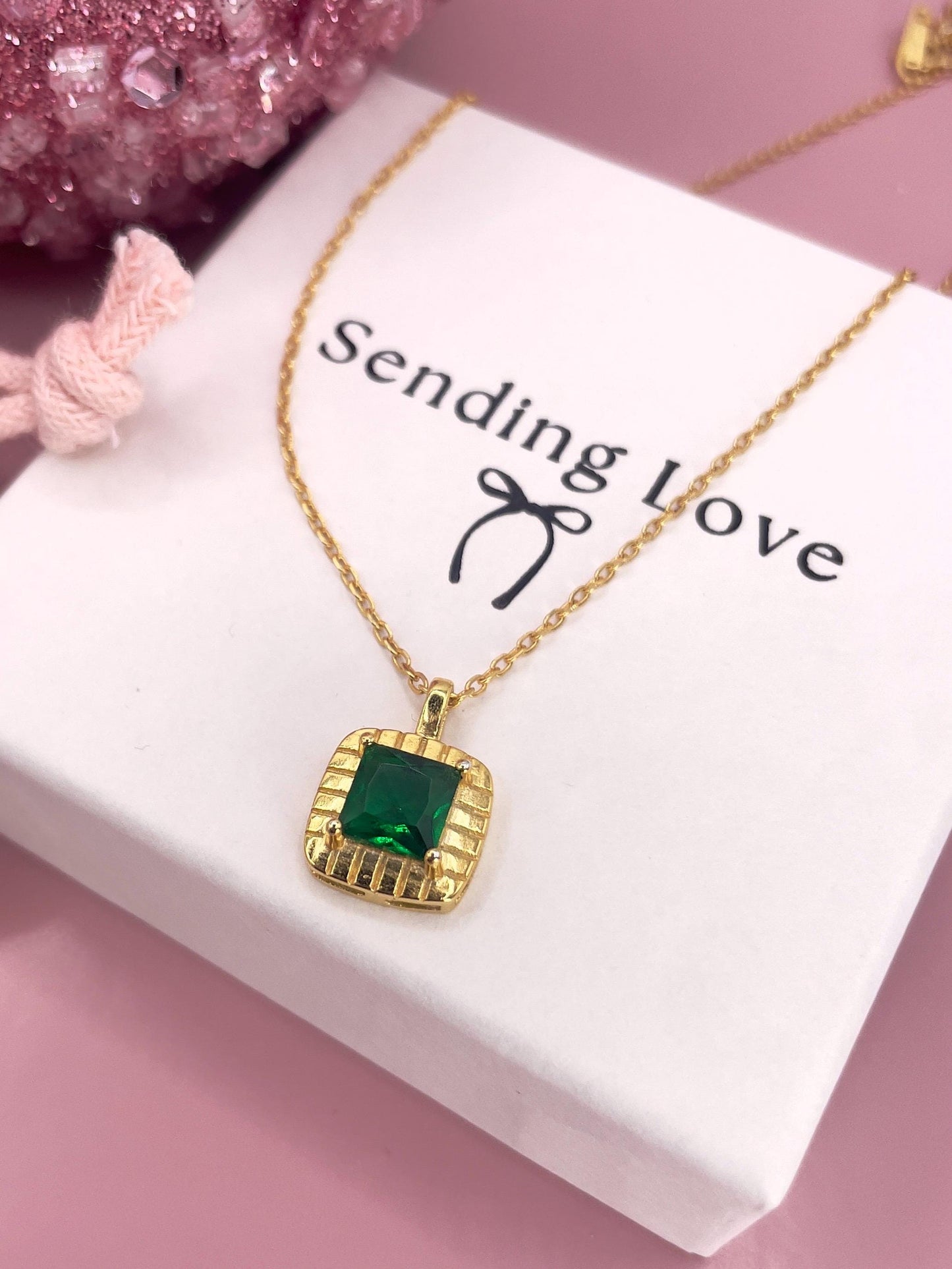 Emerald Pendant Necklace 18ct Gold Plated 925 Silver, Green Gemstone Necklace, Christmas Gift for Her, Dainty Jewellery, Birthstone Necklace