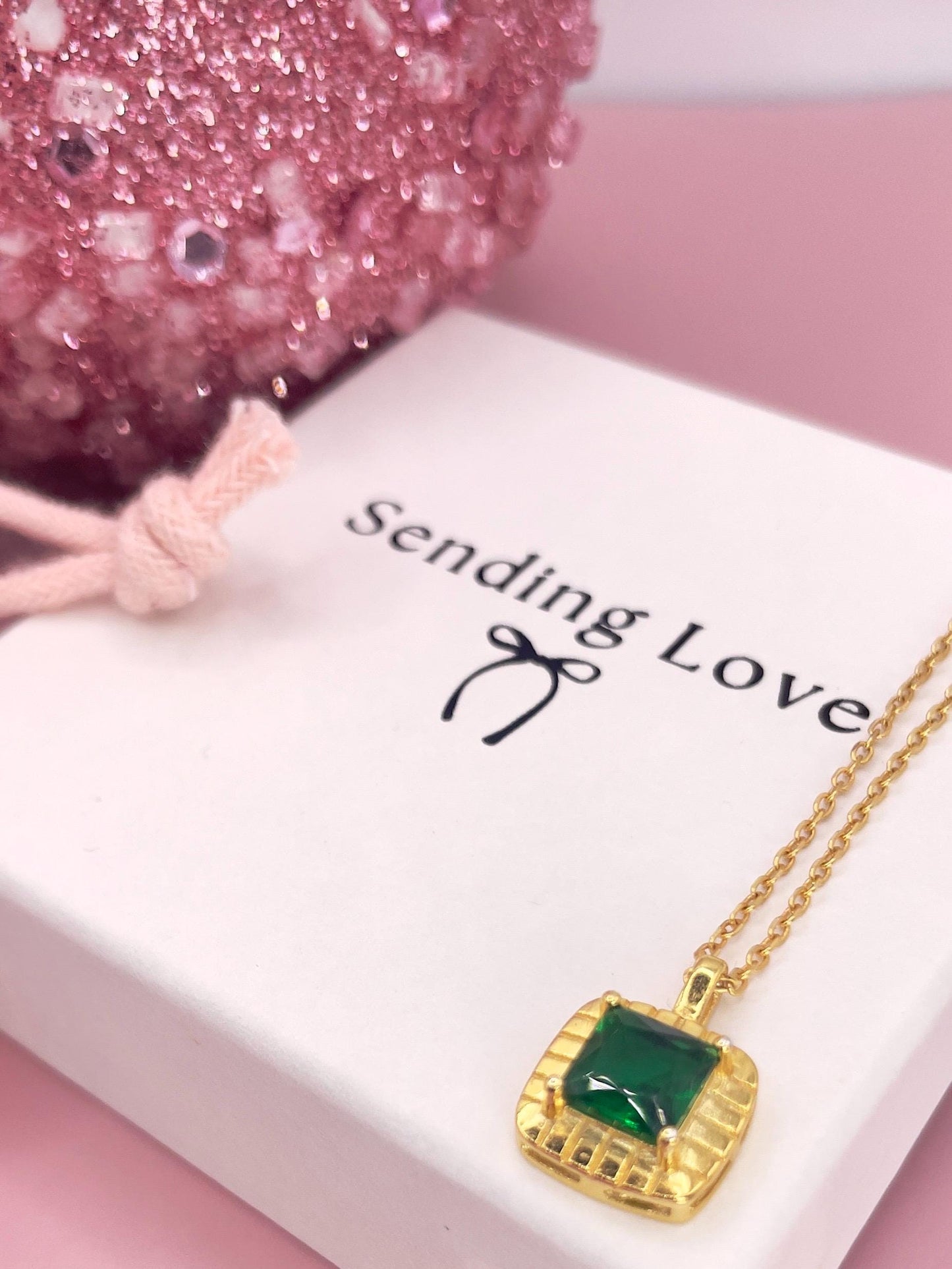 Emerald Pendant Necklace 18ct Gold Plated 925 Silver, Green Gemstone Necklace, Christmas Gift for Her, Dainty Jewellery, Birthstone Necklace