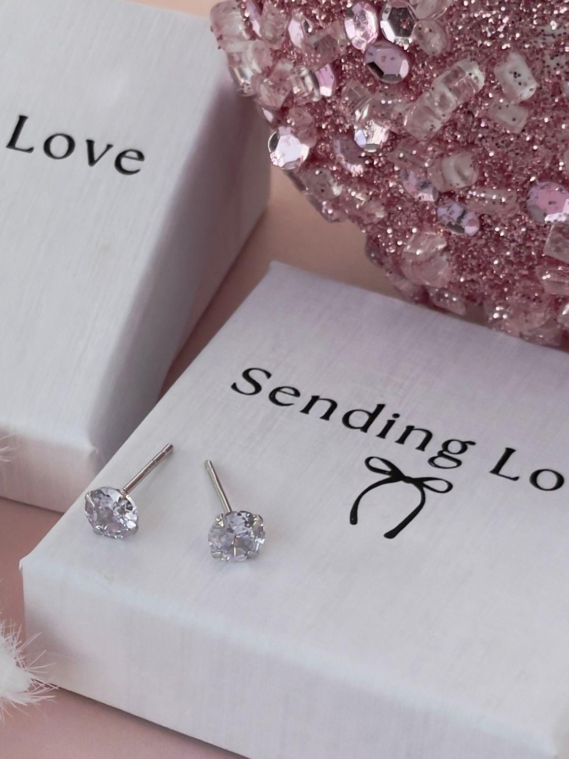 Sterling Silver Bridesmaid Earrings: Cubic Zirconia Studs, Wedding Jewelry