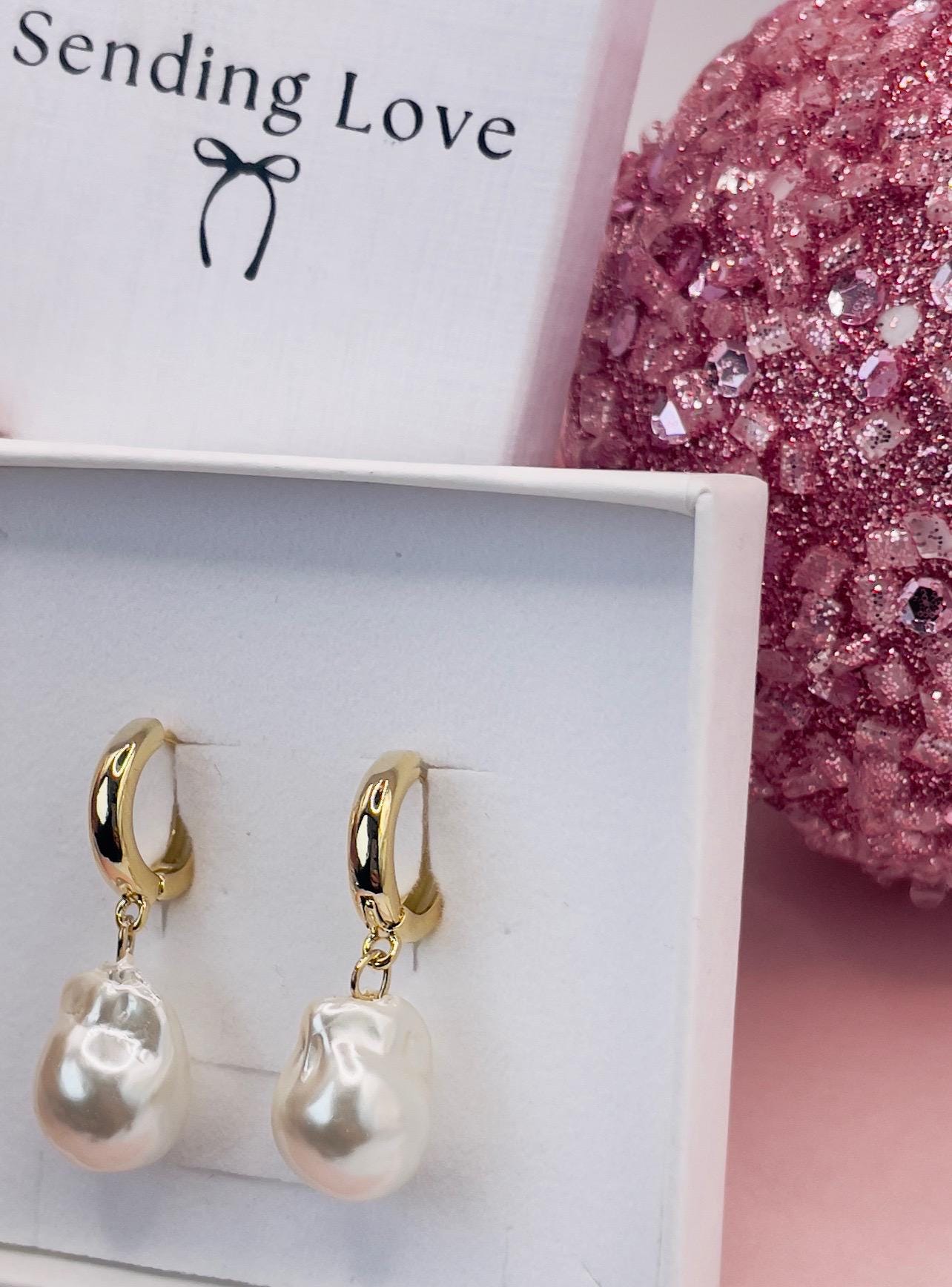 Gold Hoop Pearl Drop Earrings: Sterling Silver Post