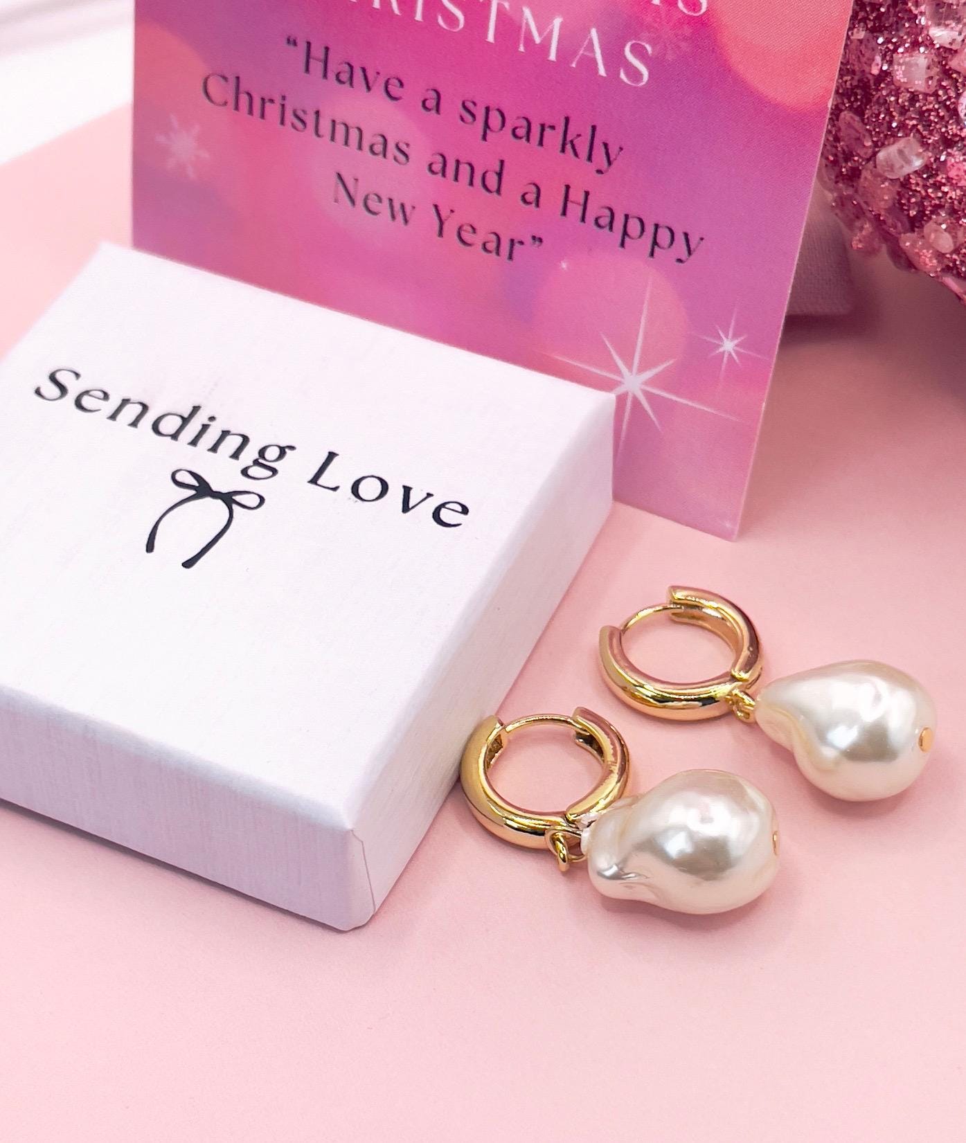 Gold Hoop Pearl Drop Earrings: Sterling Silver Post